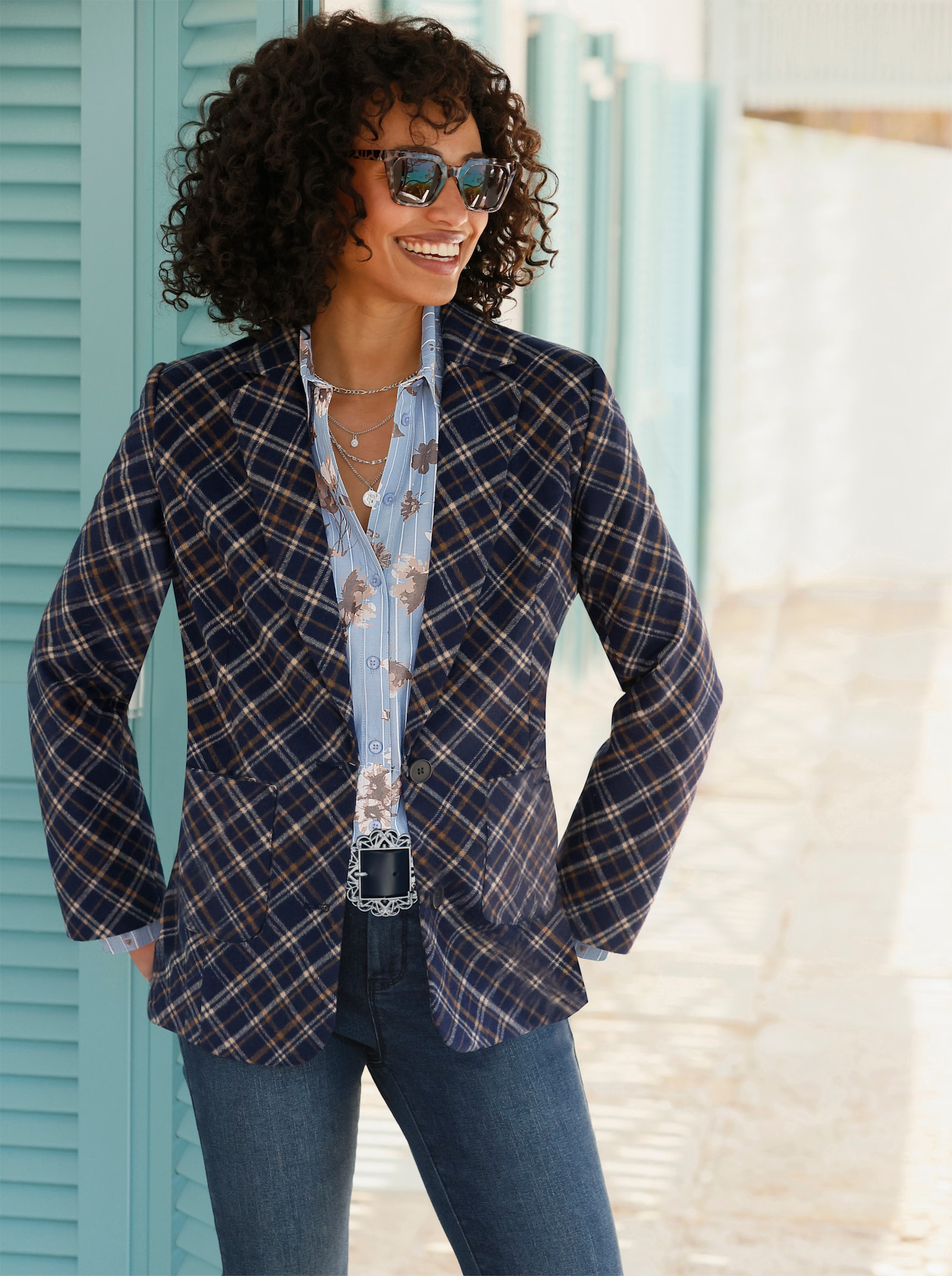 heine Blazer mit Karomuster - marine-braun-kariert
