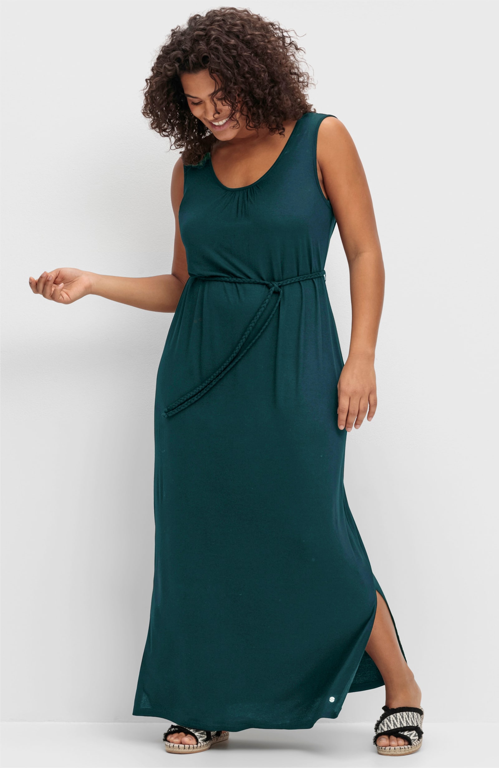 sheego Maxi-jurk met bindceintuur - petrol