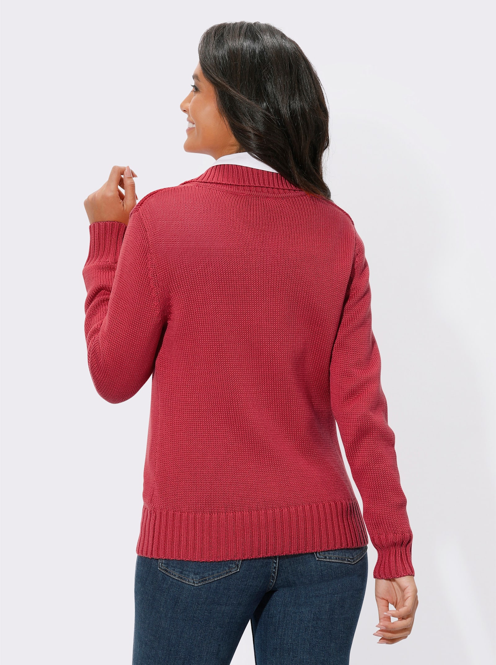 Strickjacke mit 2-Wege-Reissverschluss - korallenrot