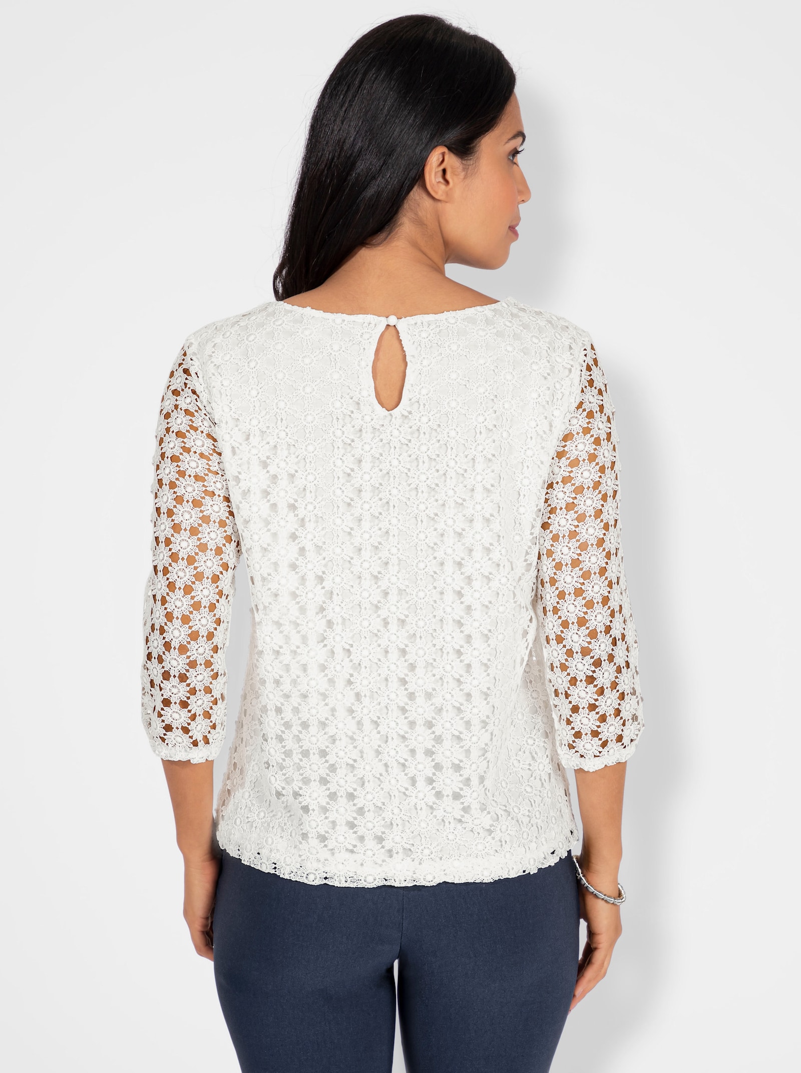 Spitzenshirt , am Body blickdicht unterlegt - ecru