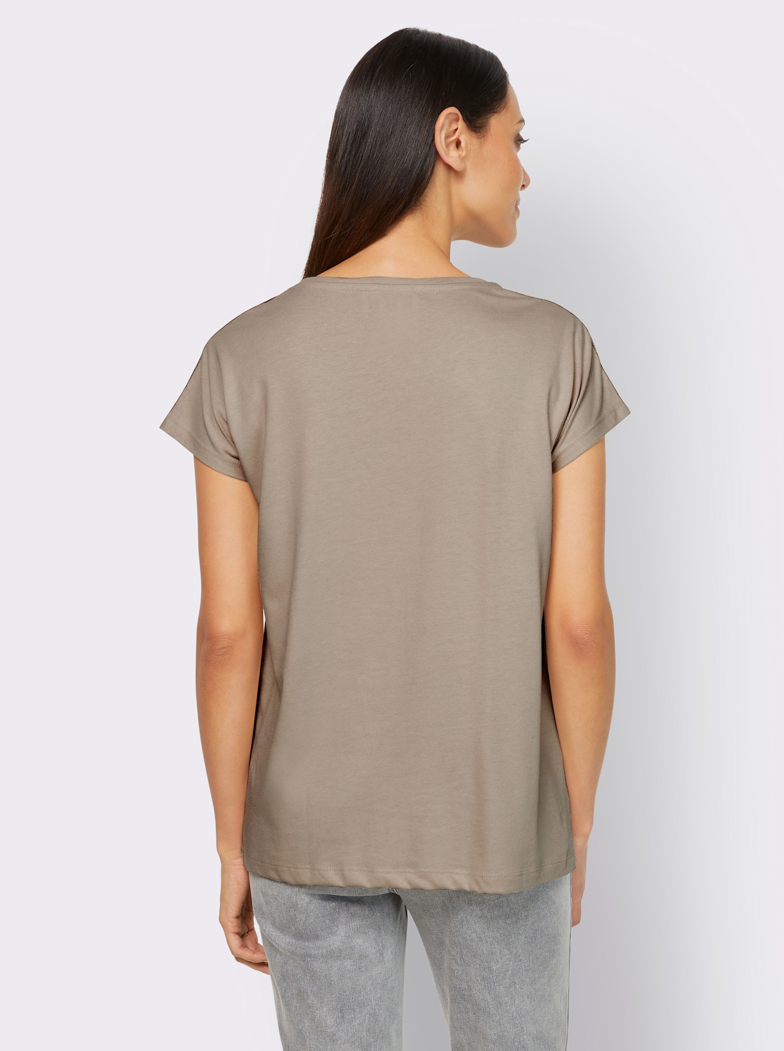 heine Kurzarmshirt mit Nieten und Ziersteinen - ecru-bleu-bedruckt