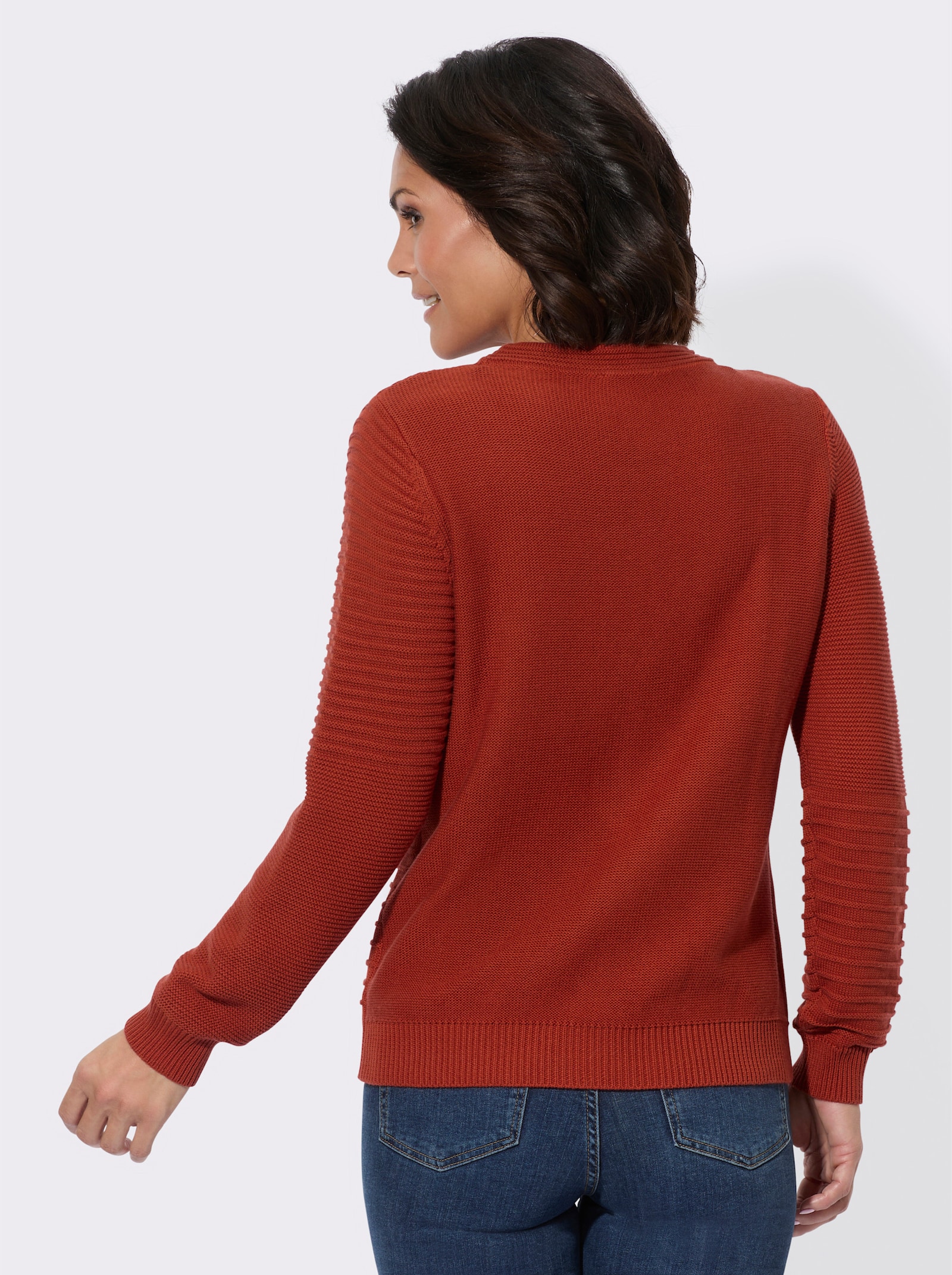 Pull à encolure ronde avec mélange de motifs tricotés - rouille