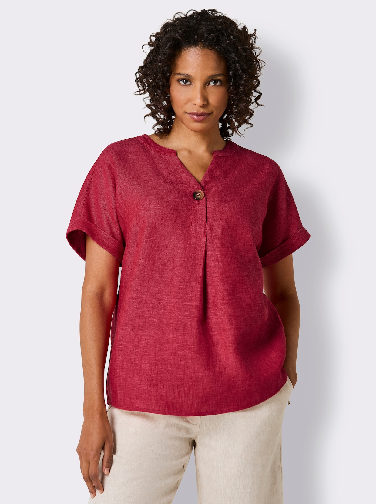 CREATION L PREMIUM Leinenbluse - rot-meliert