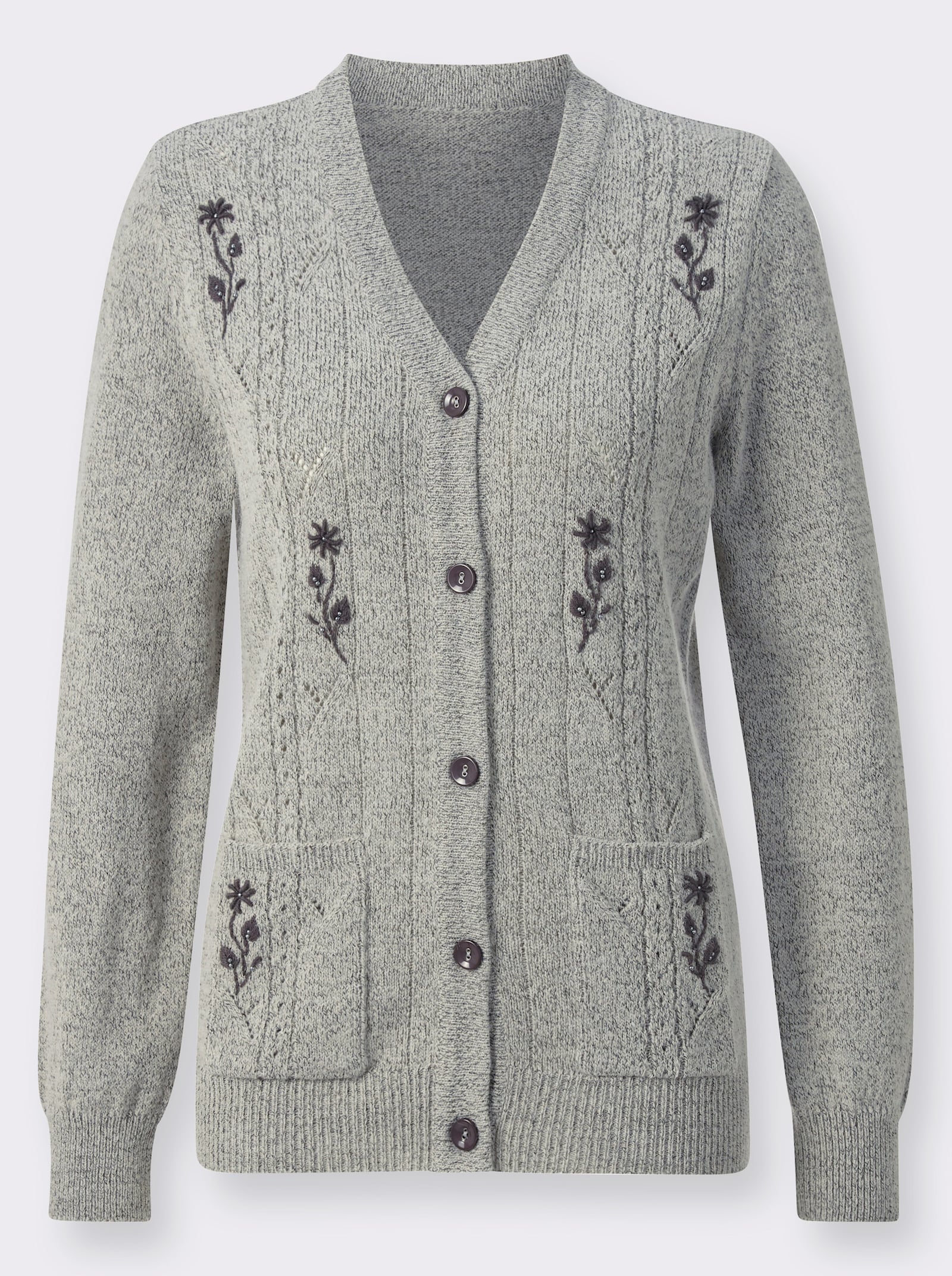 Cardigan mit Ajour-Muster - hellgrau-meliert