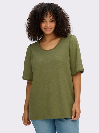 sheego Rundhalsshirt in Flammgarn-Struktur - oliv