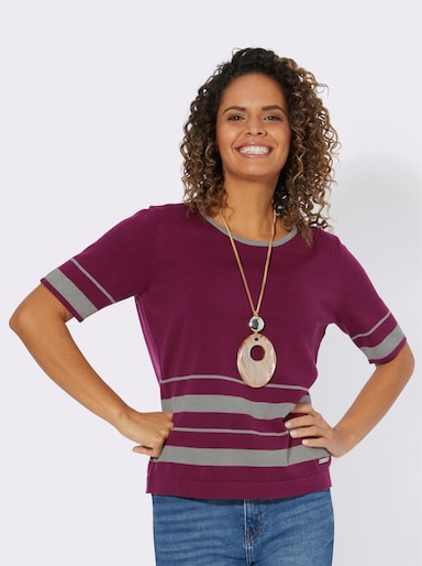 Kurzarmpullover im Streifenmuster - malve-steingrau-gemustert