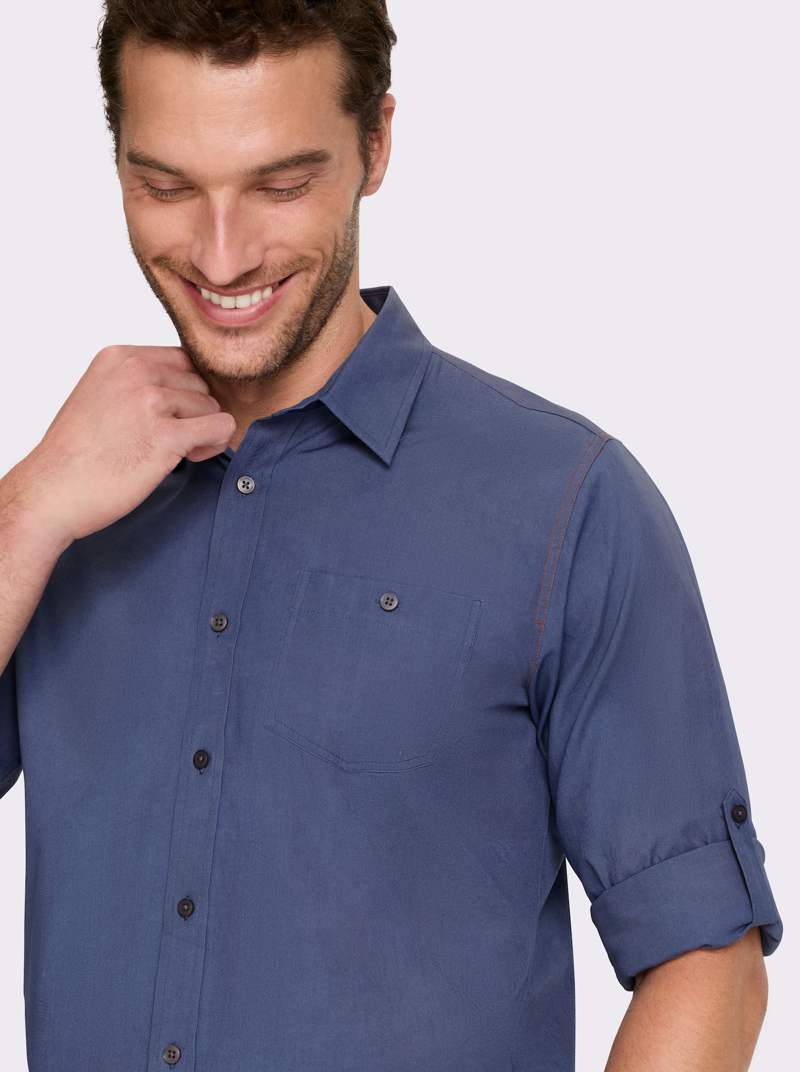 Catamaran Langarmhemd mit Krempelärmeln, Baumwolle - rauchblau