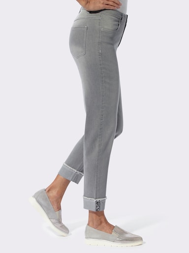 7/8-Jeans mit Fransen am Beinaufschlag - light grey-denim