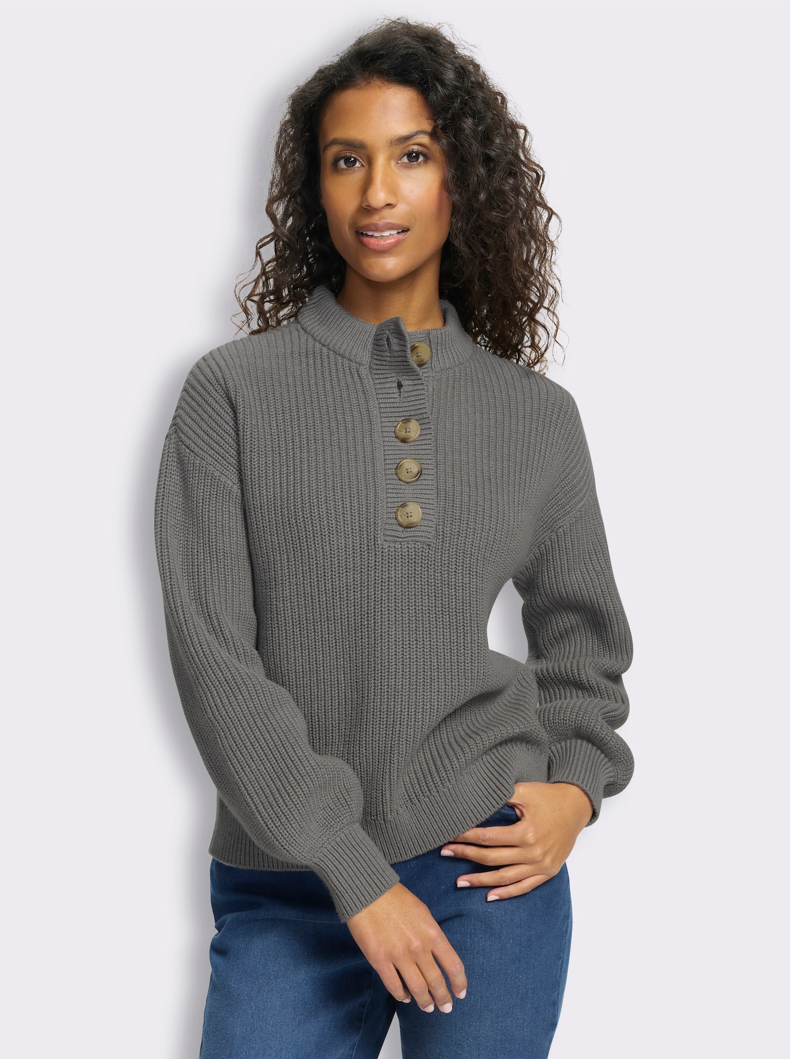 heine Pullover im Rippenstrick - grau-meliert