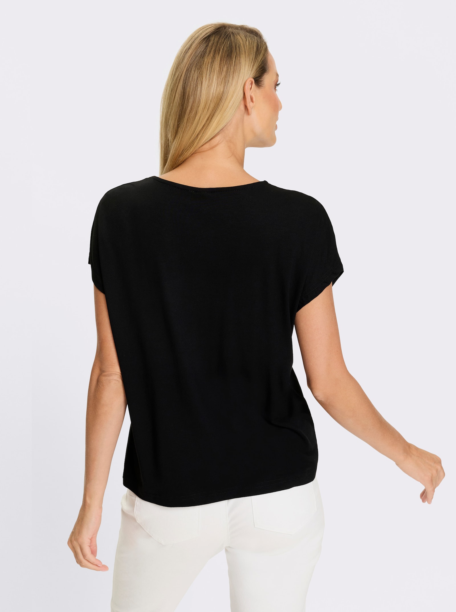 heine Kurzarmshirt mit glitzernden Steinchen - schwarz