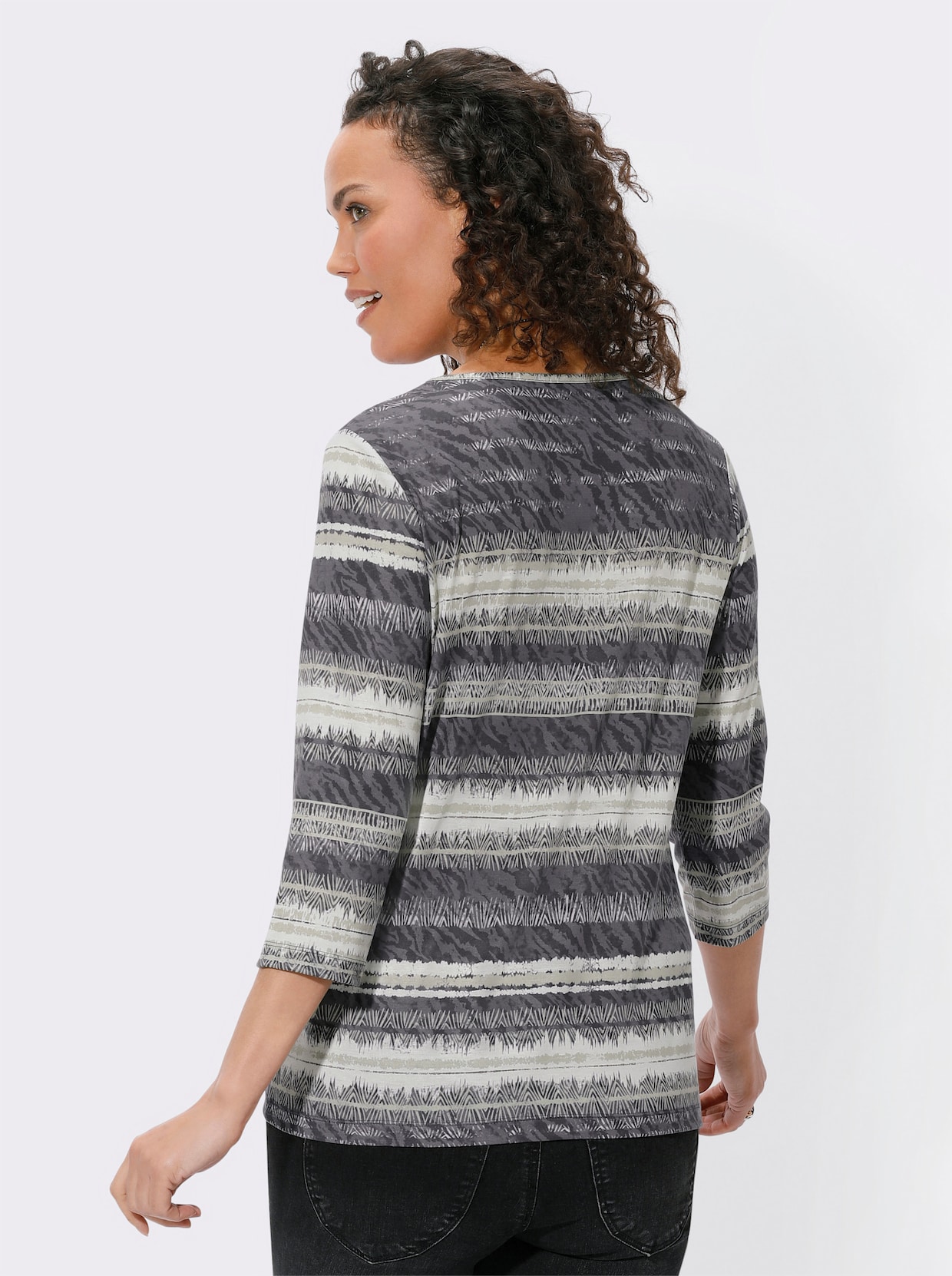 Shirt met ronde hals - antraciet/zand bedrukt