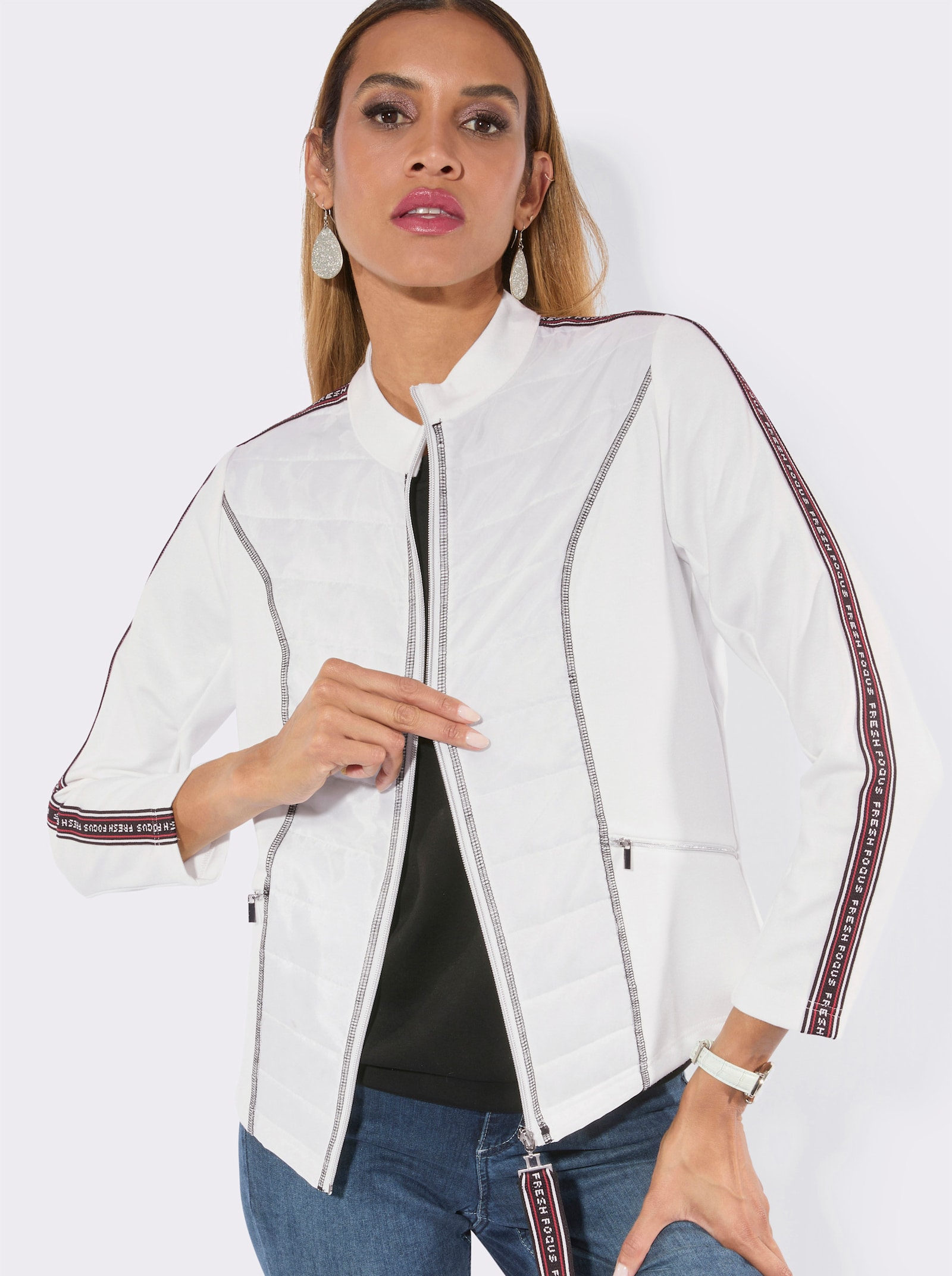 Shirtjacke mit Ripsband hinten - ecru-schwarz