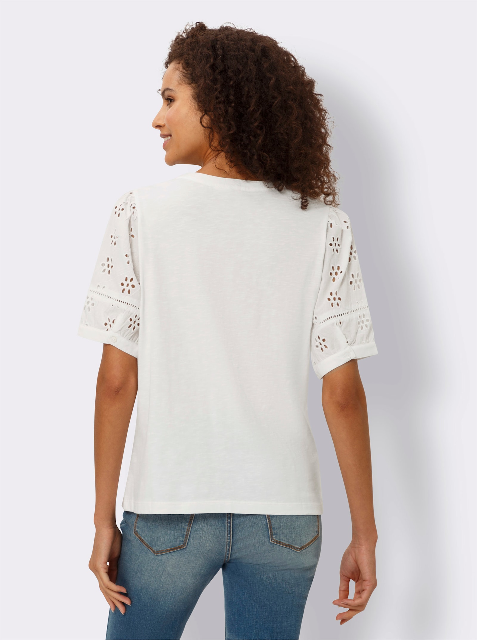 heine Kanten shirt met pofmouwen - ecru