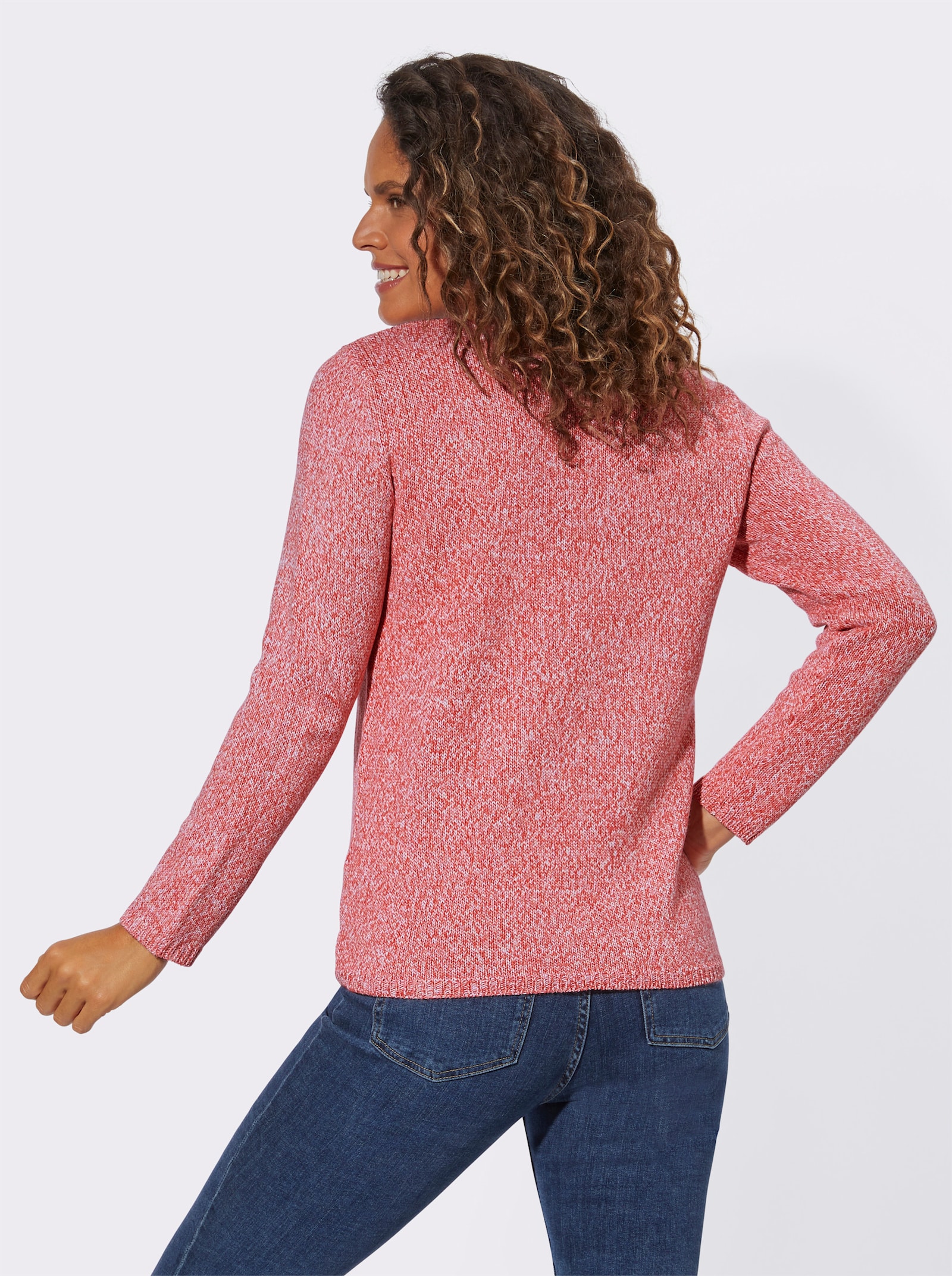 Gebreide pullover van gemêleerd garen - koraal gemêleerd