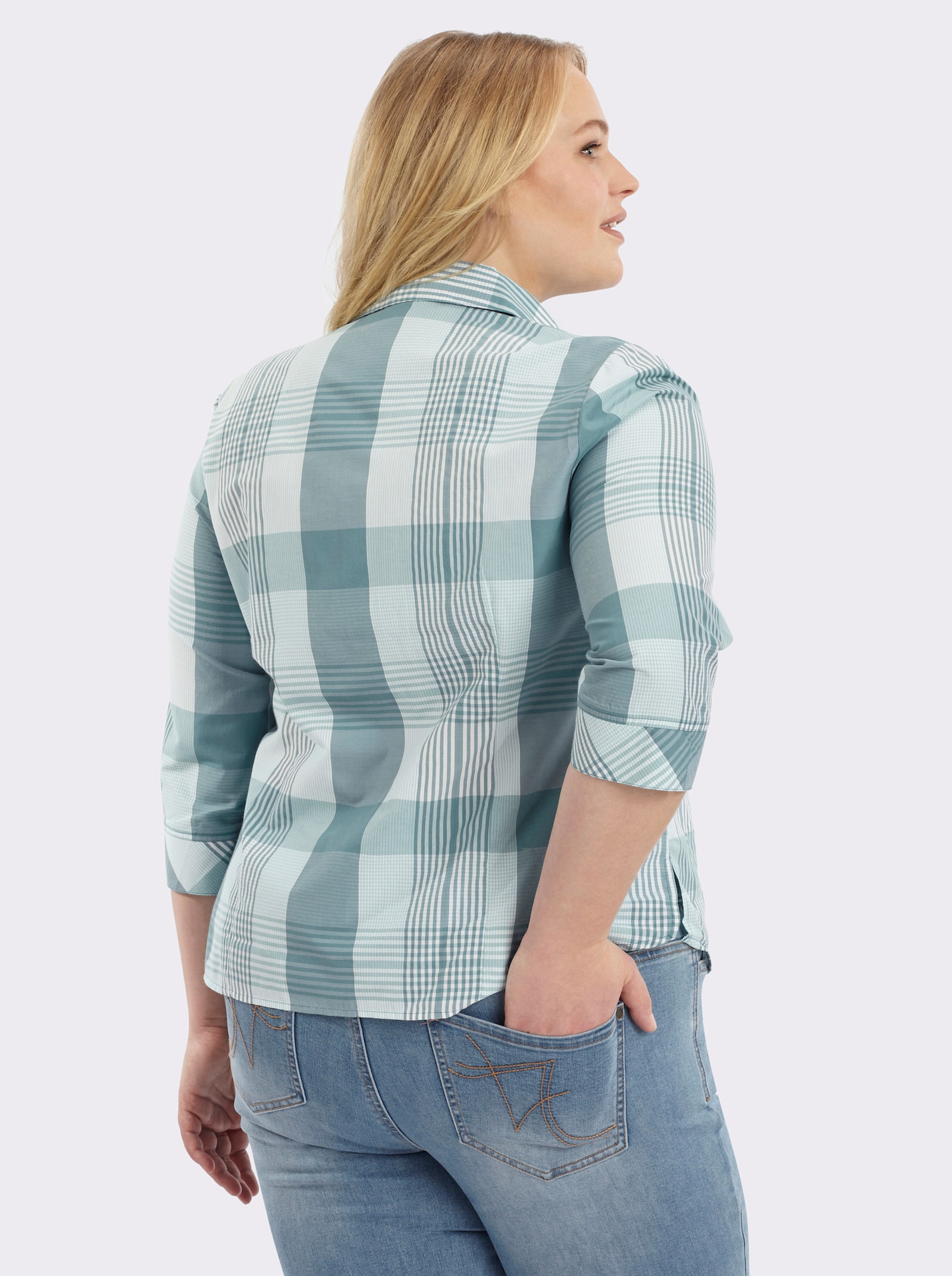 Karobluse mit aufgesetzten Brusttaschen - ozean-weiß-kariert