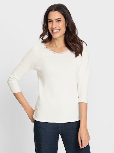 3/4-Arm-Shirt mit elastischer Spitze - ecru