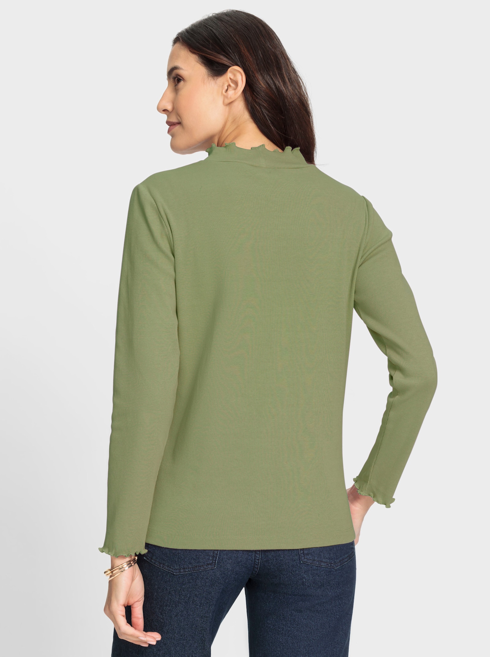 Stehkragenshirt in Rippen-Optik - lindgrün