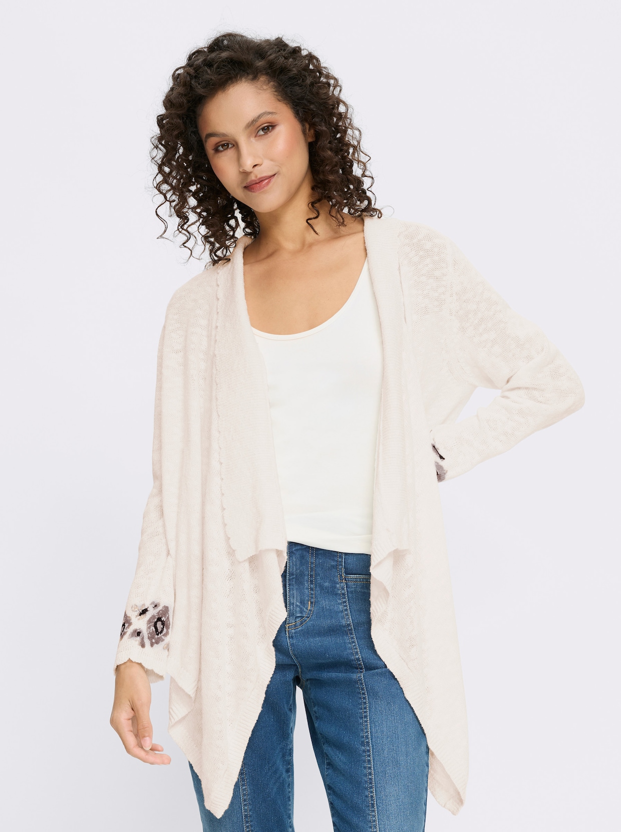 heine Feinstrickjacke - ecru-beige-bedruckt