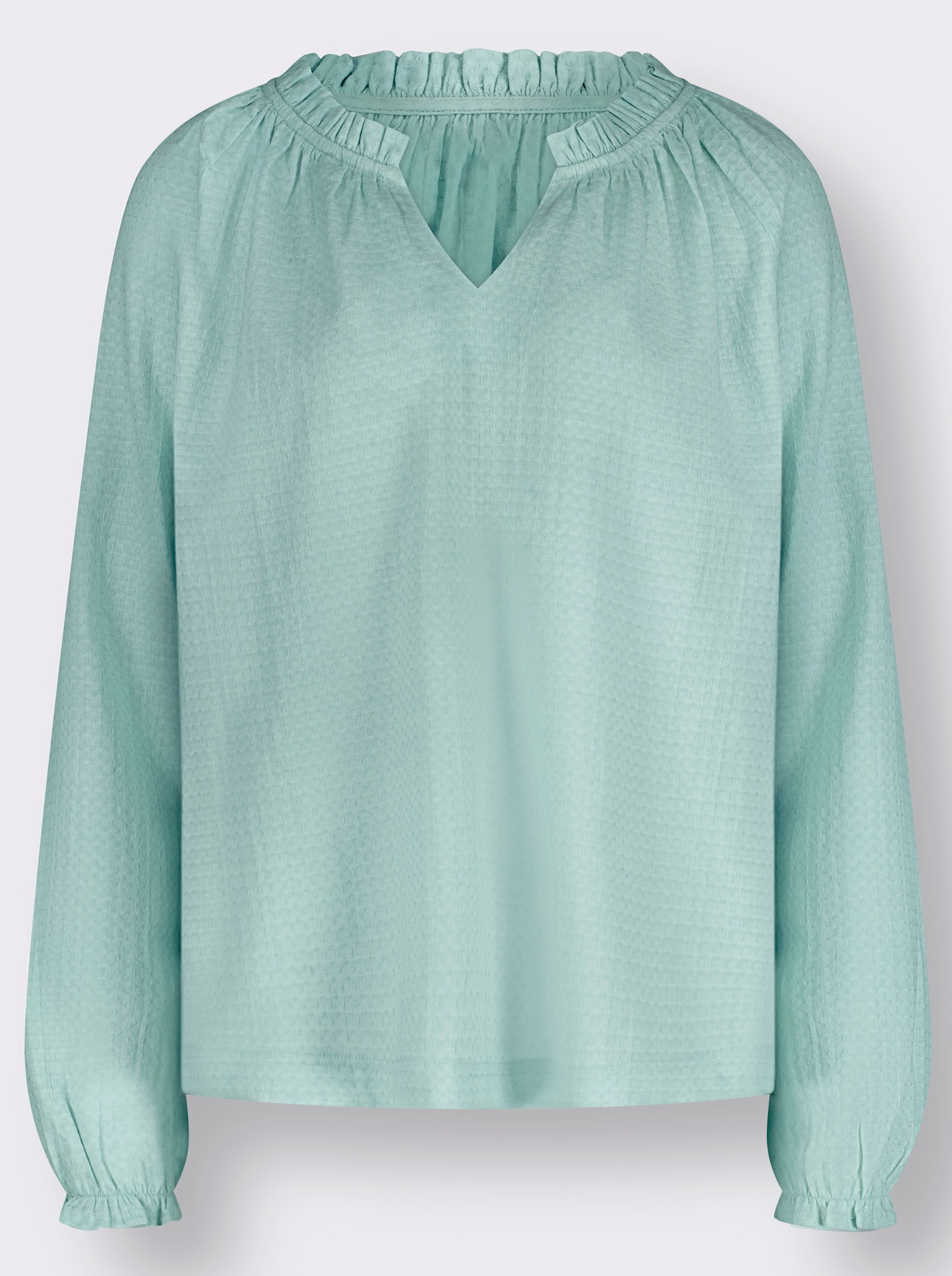 Langarmbluse mit Raffung, strukturiert - kalkmint