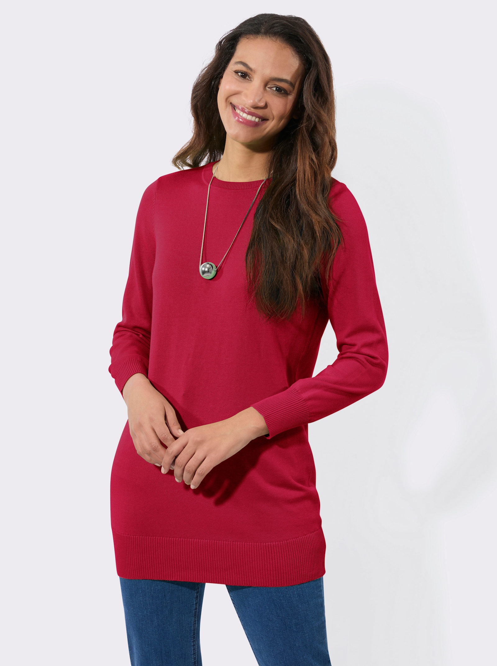 Lange pullover van fijntricot - rood