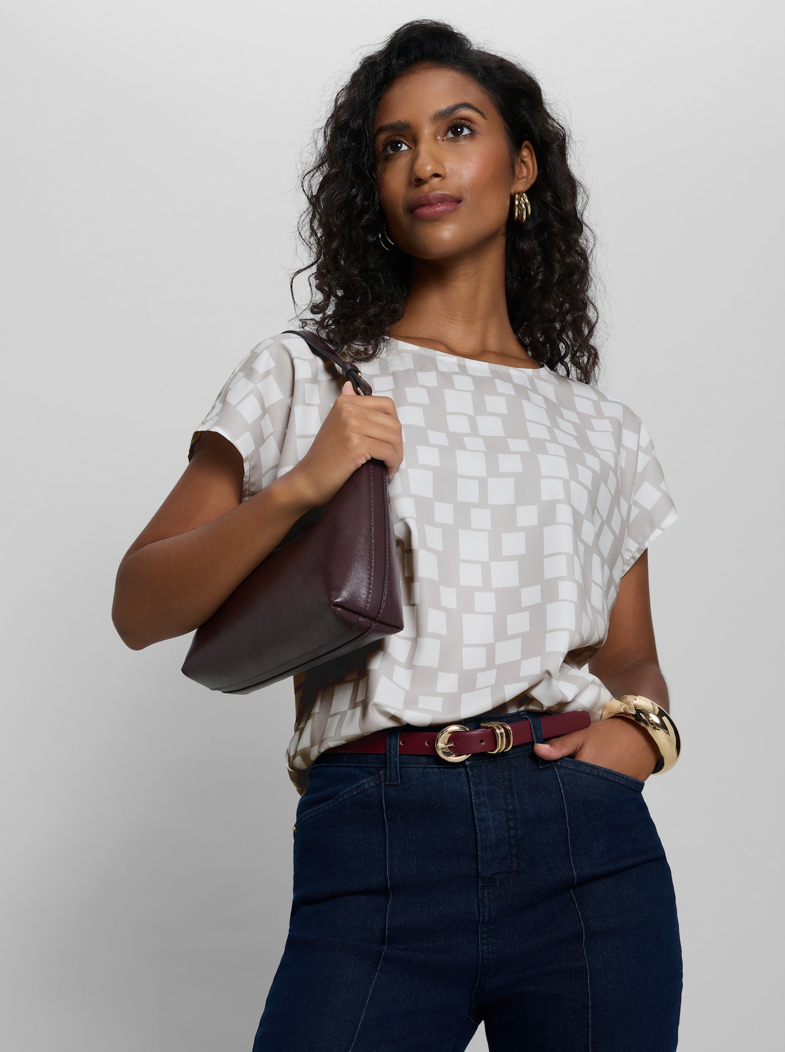 heine Druckbluse mit Grafik-Print - hellgrau-ecru-bedruckt