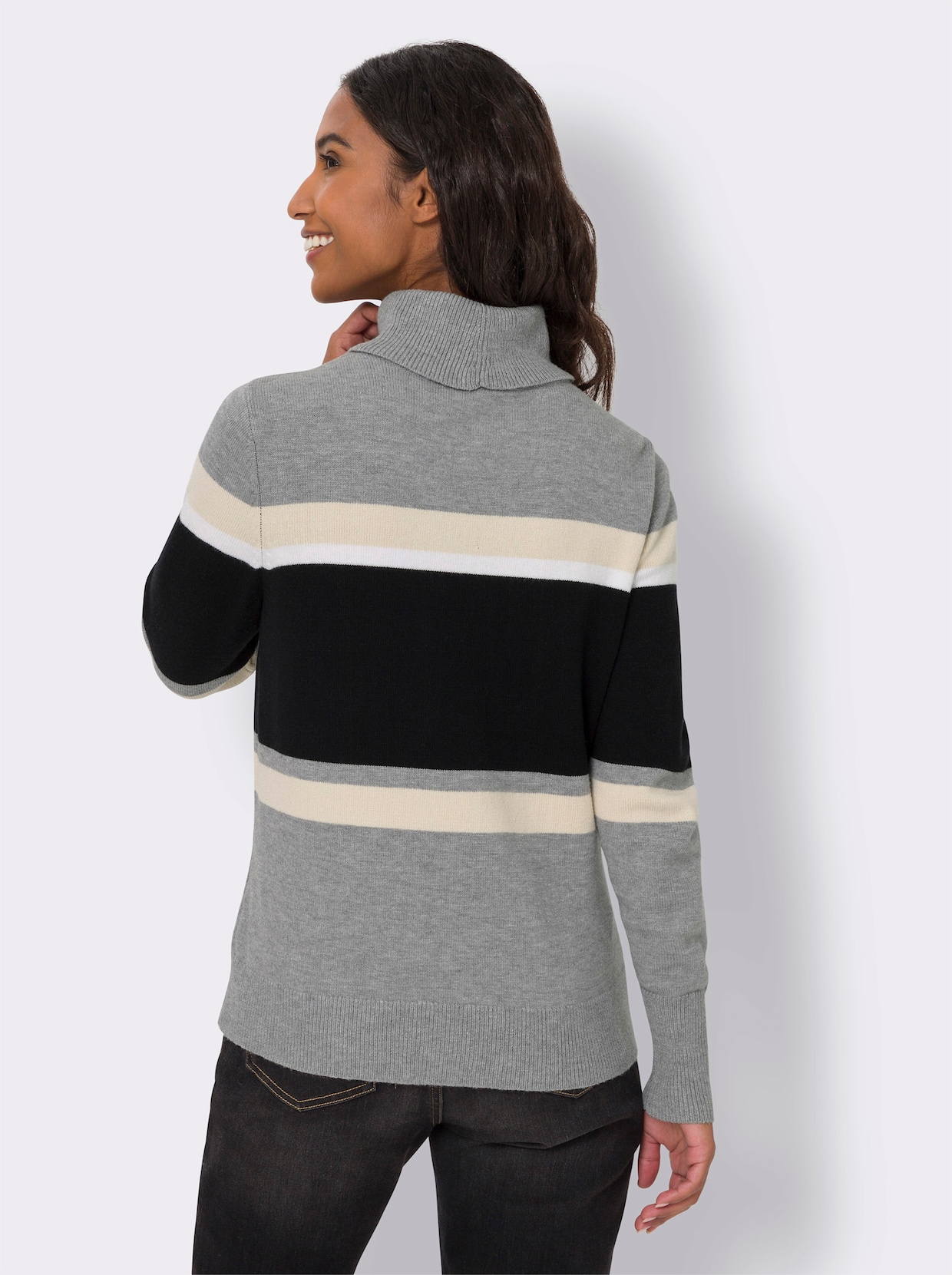 heine Pull - gris-noir à rayures fines