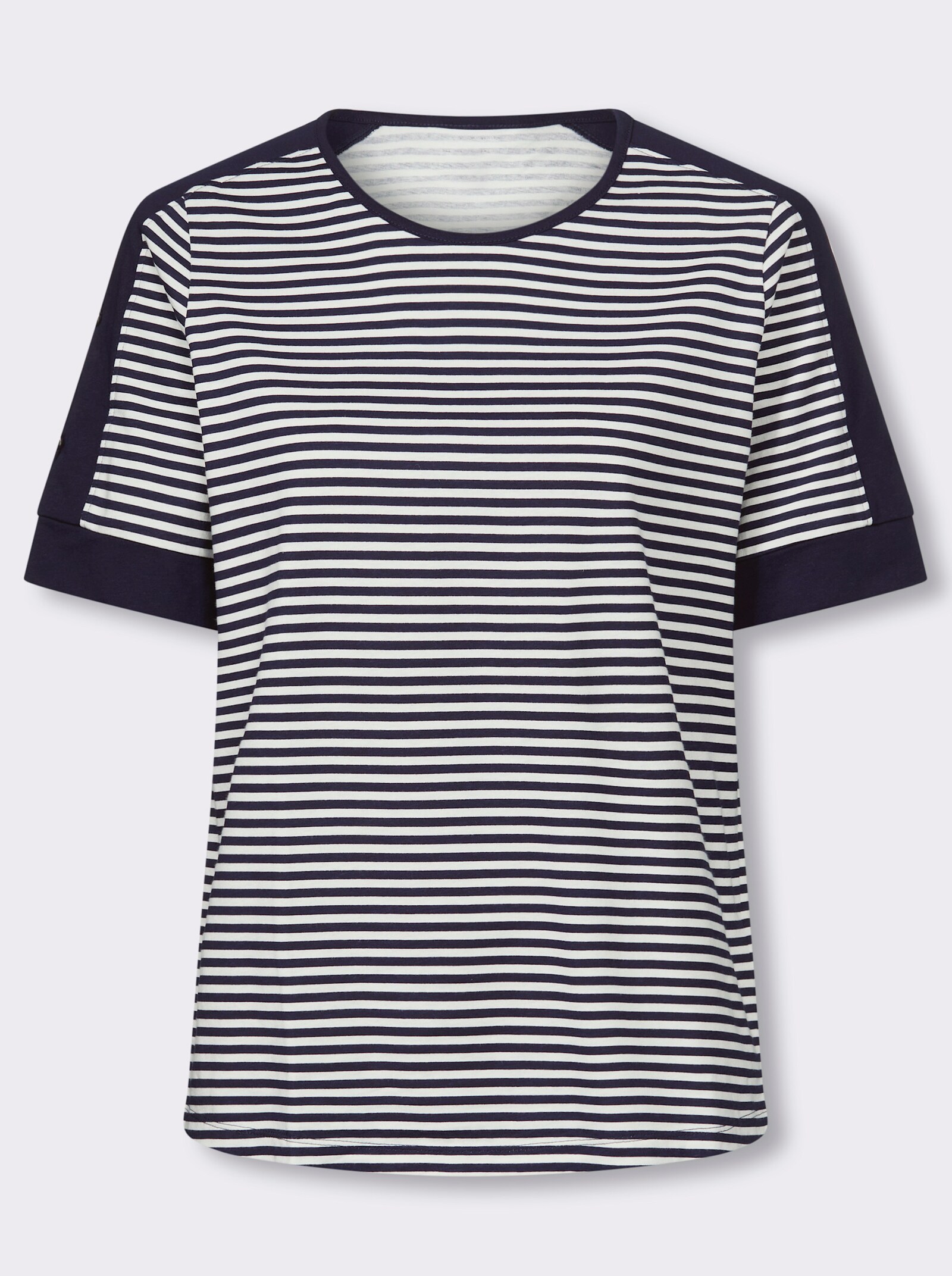 Kurzarmshirt mit Zierknöpfen - marine-ecru-geringelt