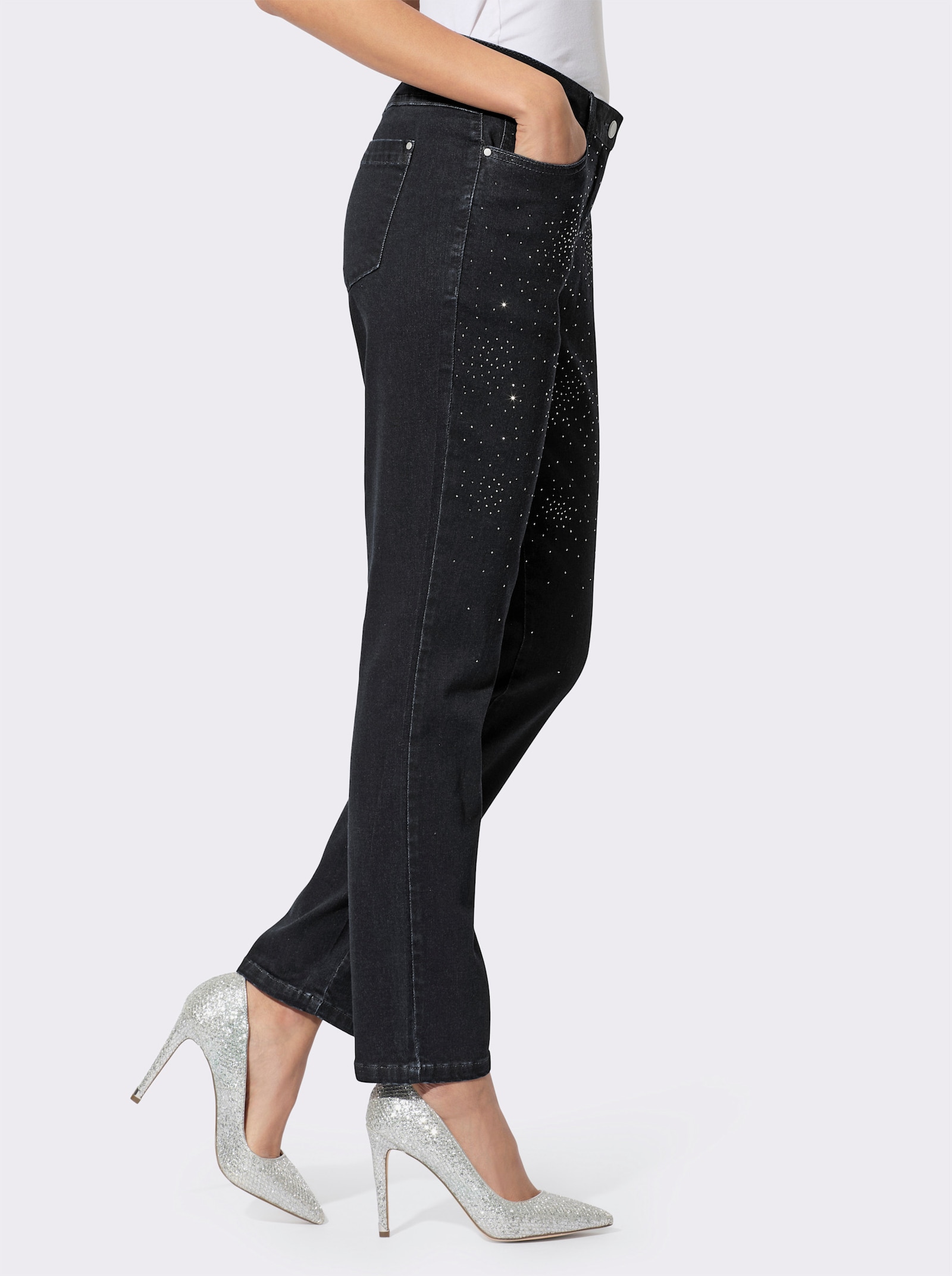 5-Pocket-Jeans mit Glitzersteinchen - dark blue