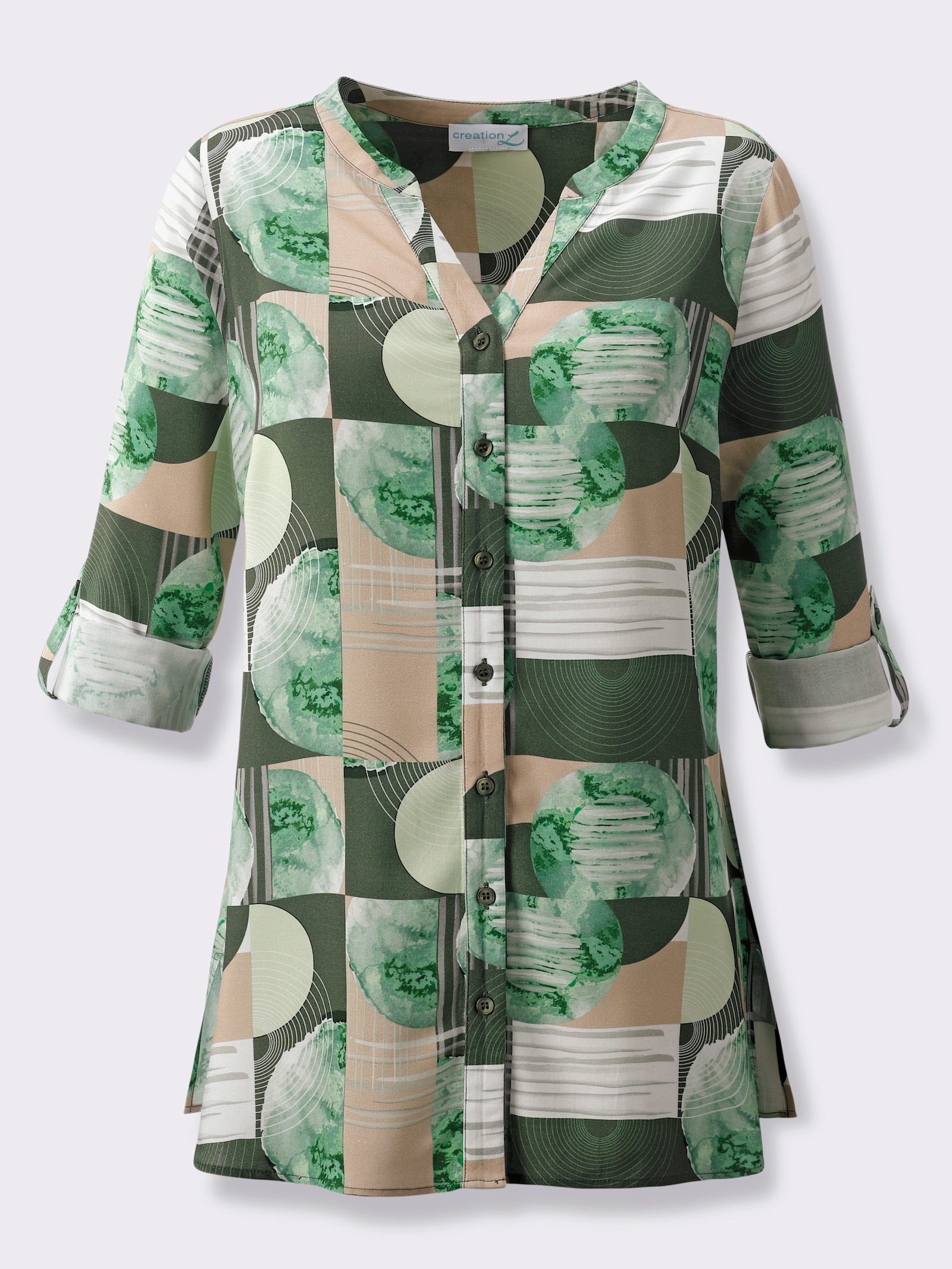 Druckbluse im figurumspielden Schnitt - khaki-pistazie-bedruckt