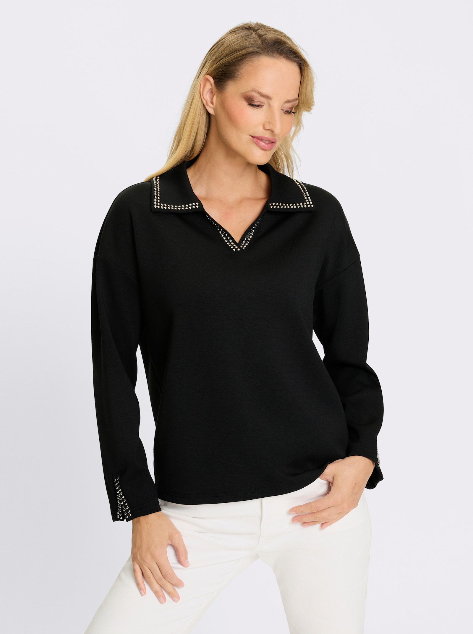 heine Sweatshirt mit Schlitz am Langarm - schwarz