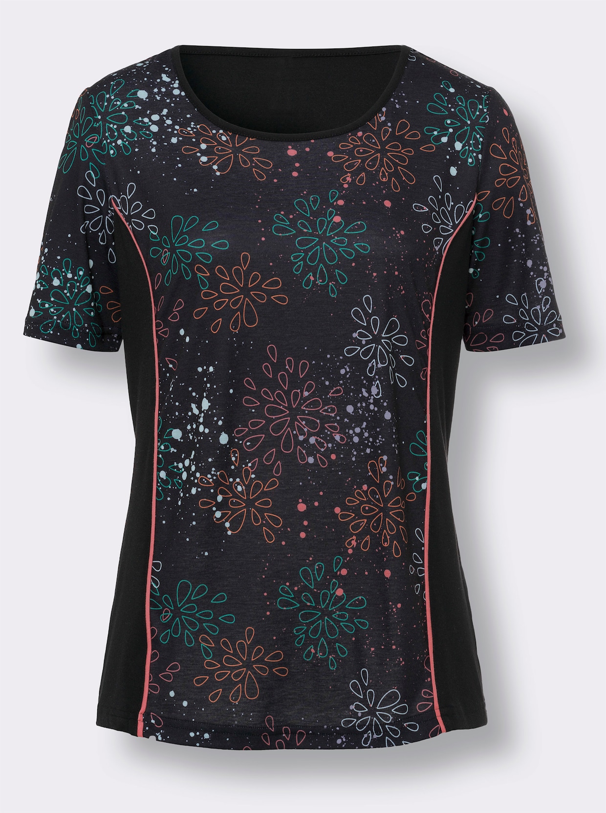Sportshirt - schwarz-smaragd-bedruckt
