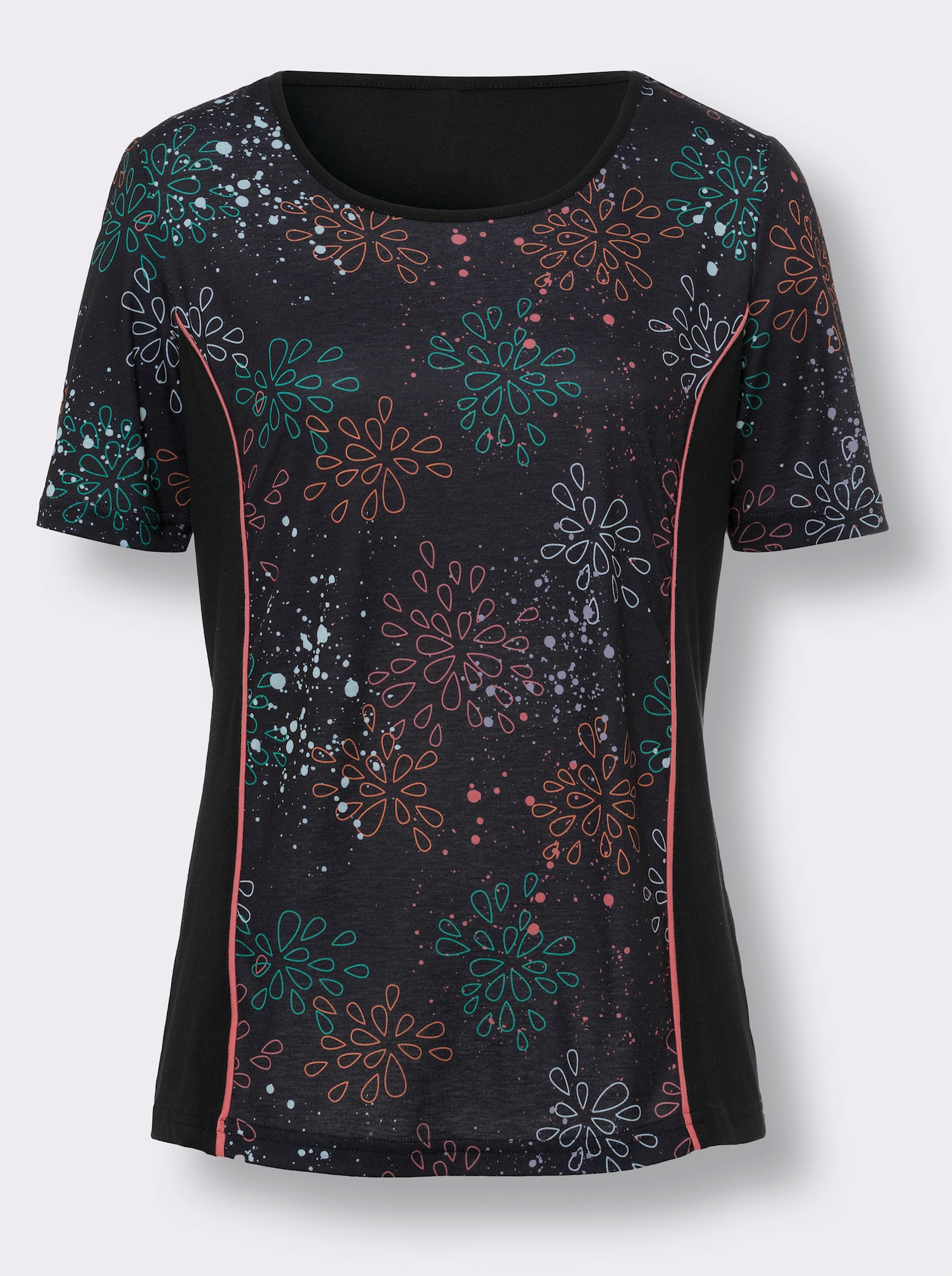 Sportshirt mit Kontrastnähten - schwarz-smaragd-bedruckt