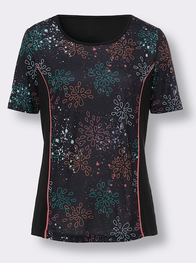 Sportshirt - schwarz-smaragd-bedruckt