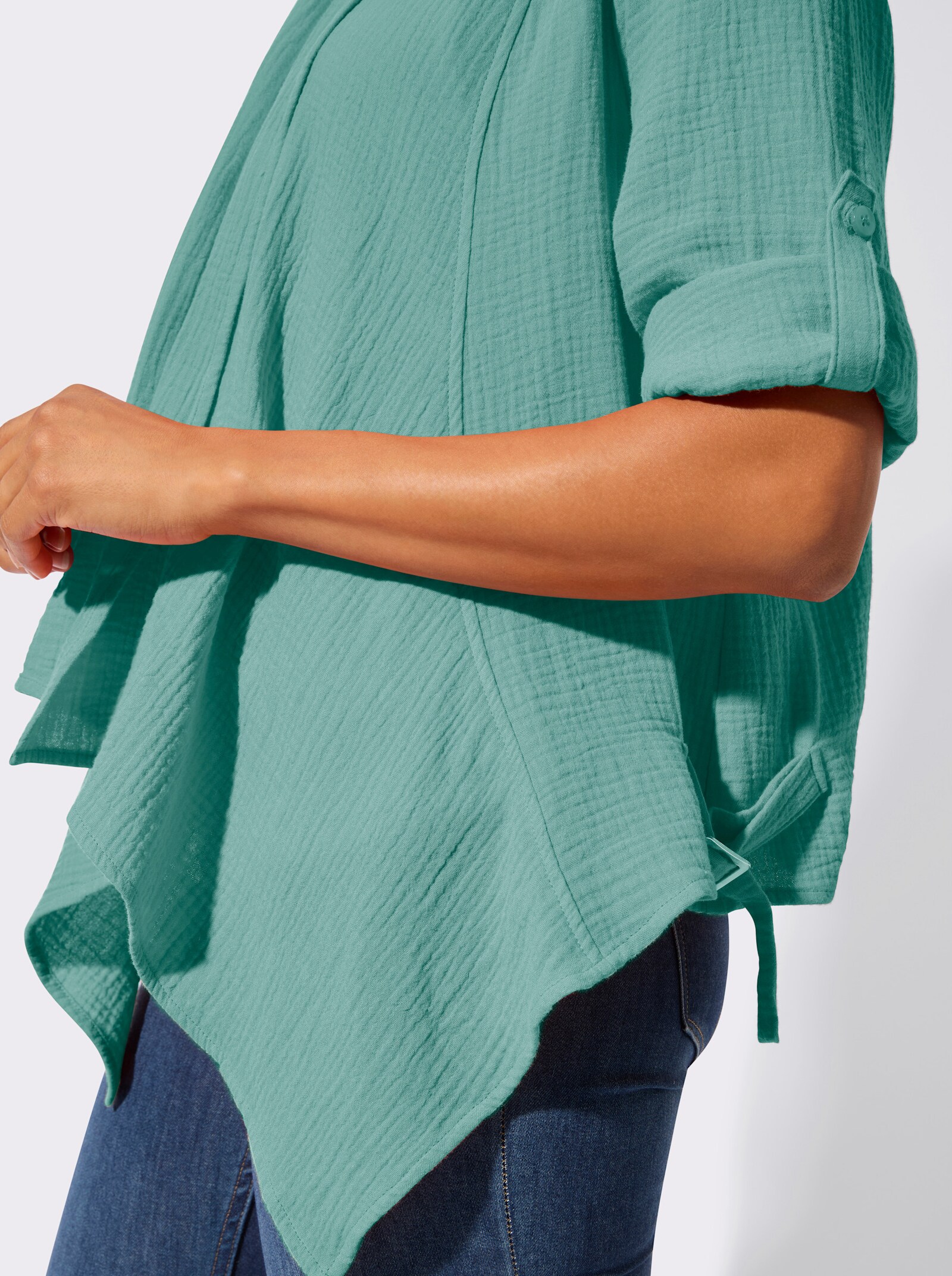 Blusenbolero mit Krempelärmeln - salbei