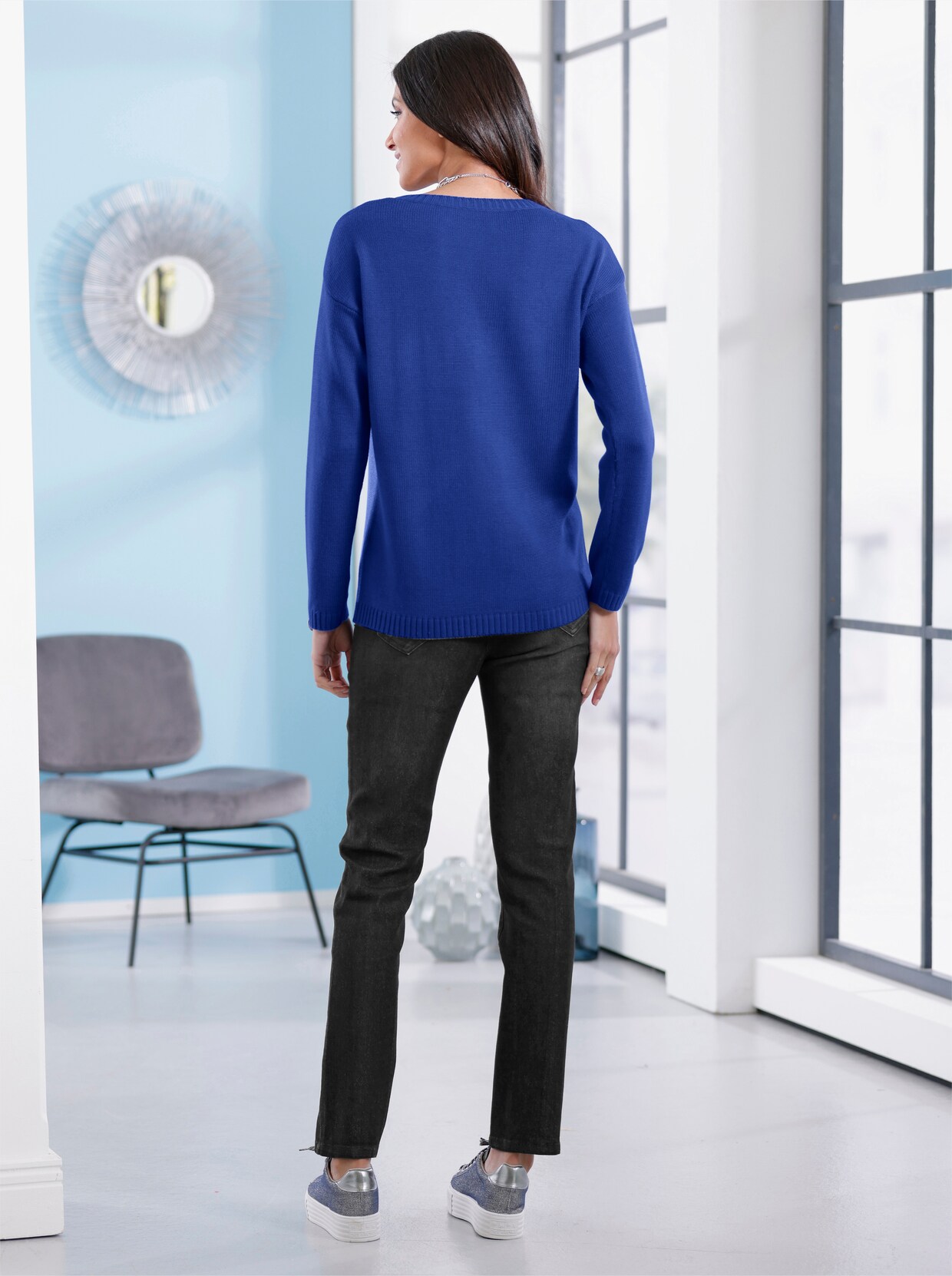 Pullover met lange mouwen - zwart/koningsblauw gedessineerd