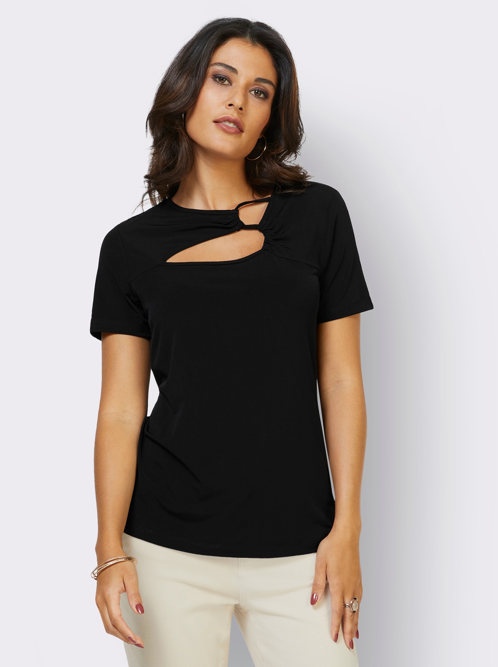 Kurzarmshirt mit Cut-Outs - schwarz