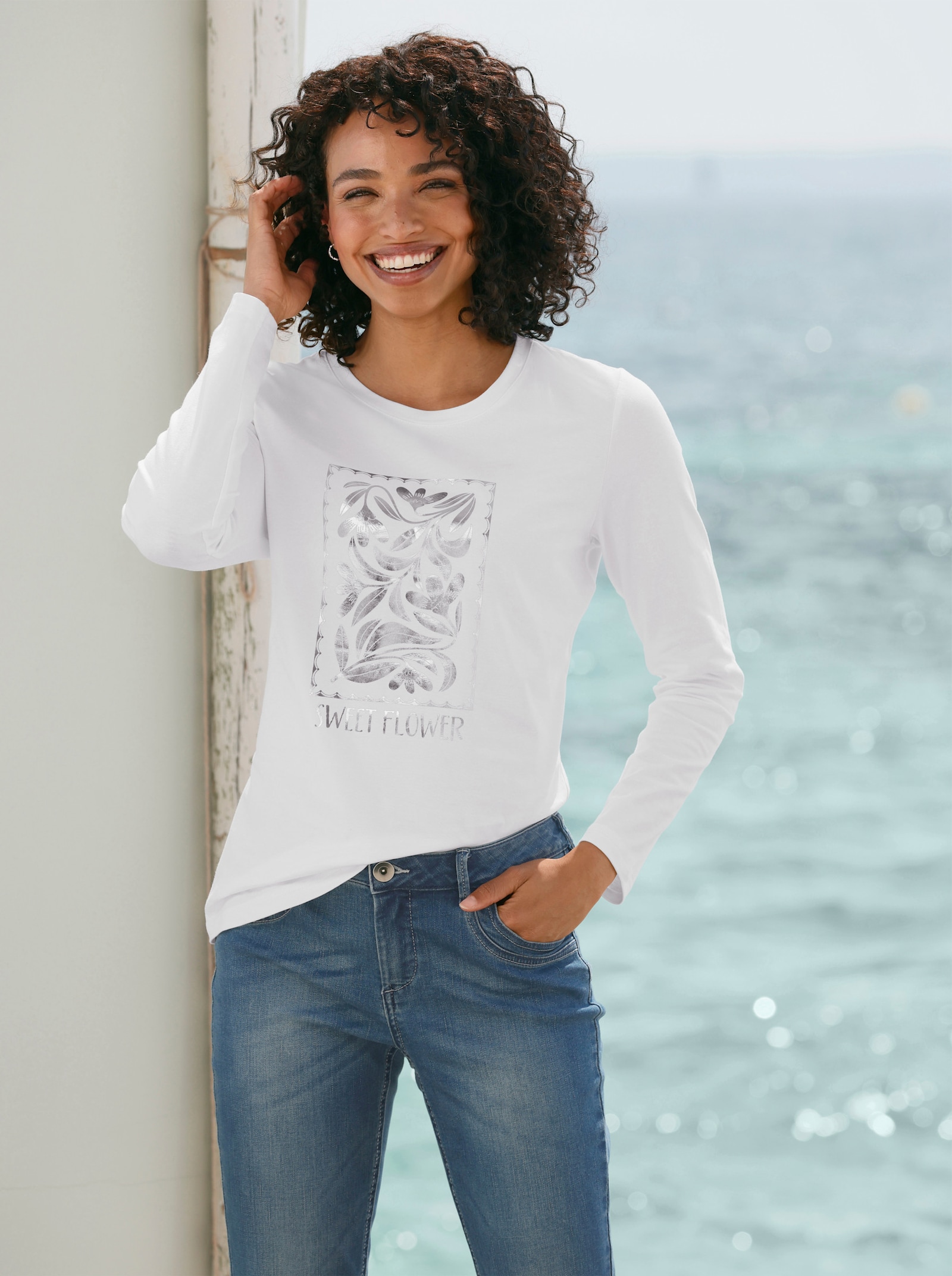 heine Langarmshirt mit Folienprint - ecru