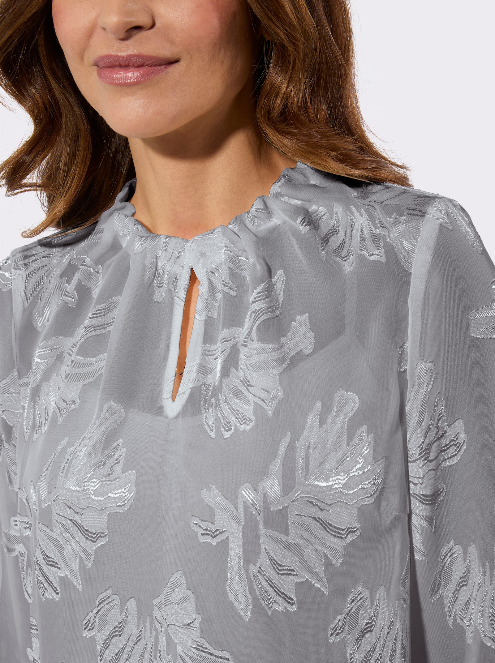 Blouse met lange mouwen en plooien bij de hals - steengrijs