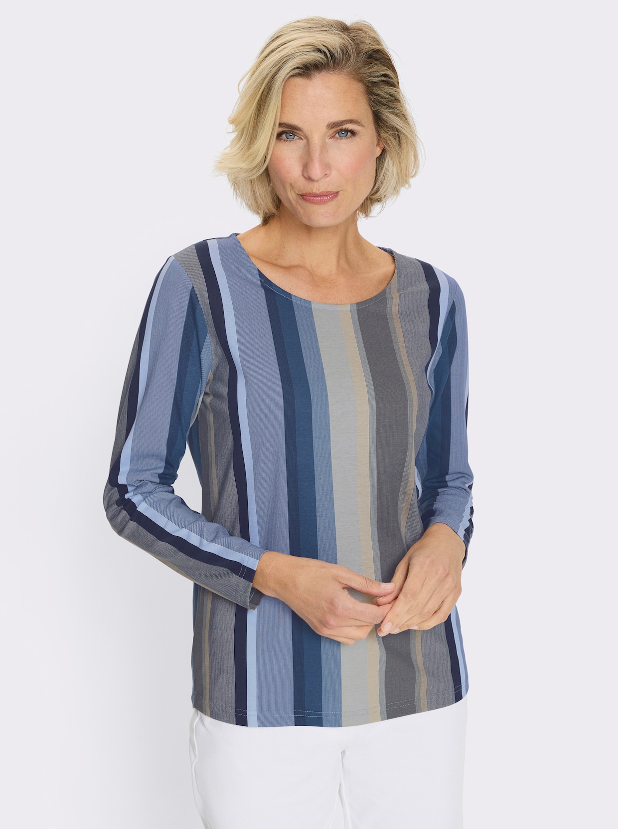 Shirt met lange mouwen in dessin met verticale strepen - jeansblauw/ijsblauw gestreept