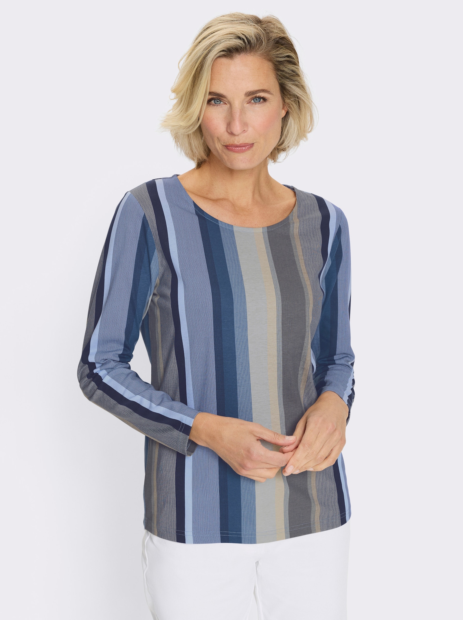 Shirt met lange mouwen in dessin met verticale strepen - jeansblauw/ijsblauw gestreept