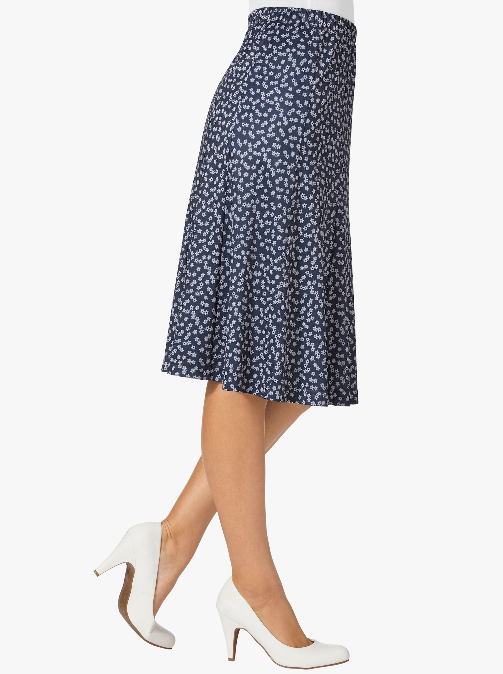 Jerseyrock mit Blümchen-Print - marine-weiß-bedruckt