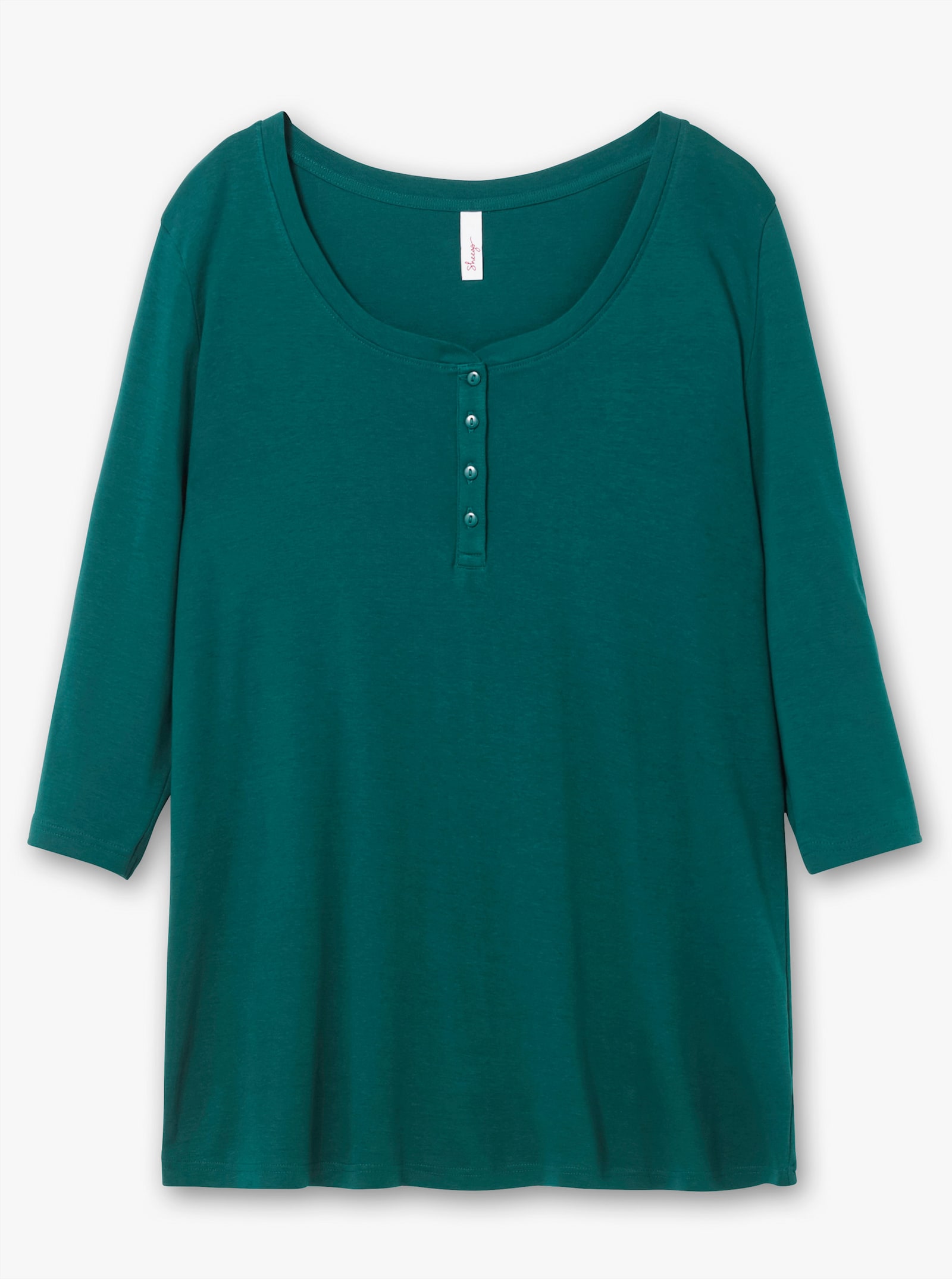 sheego Shirt met 3/4-mouwen en Henley-kraag - petrol