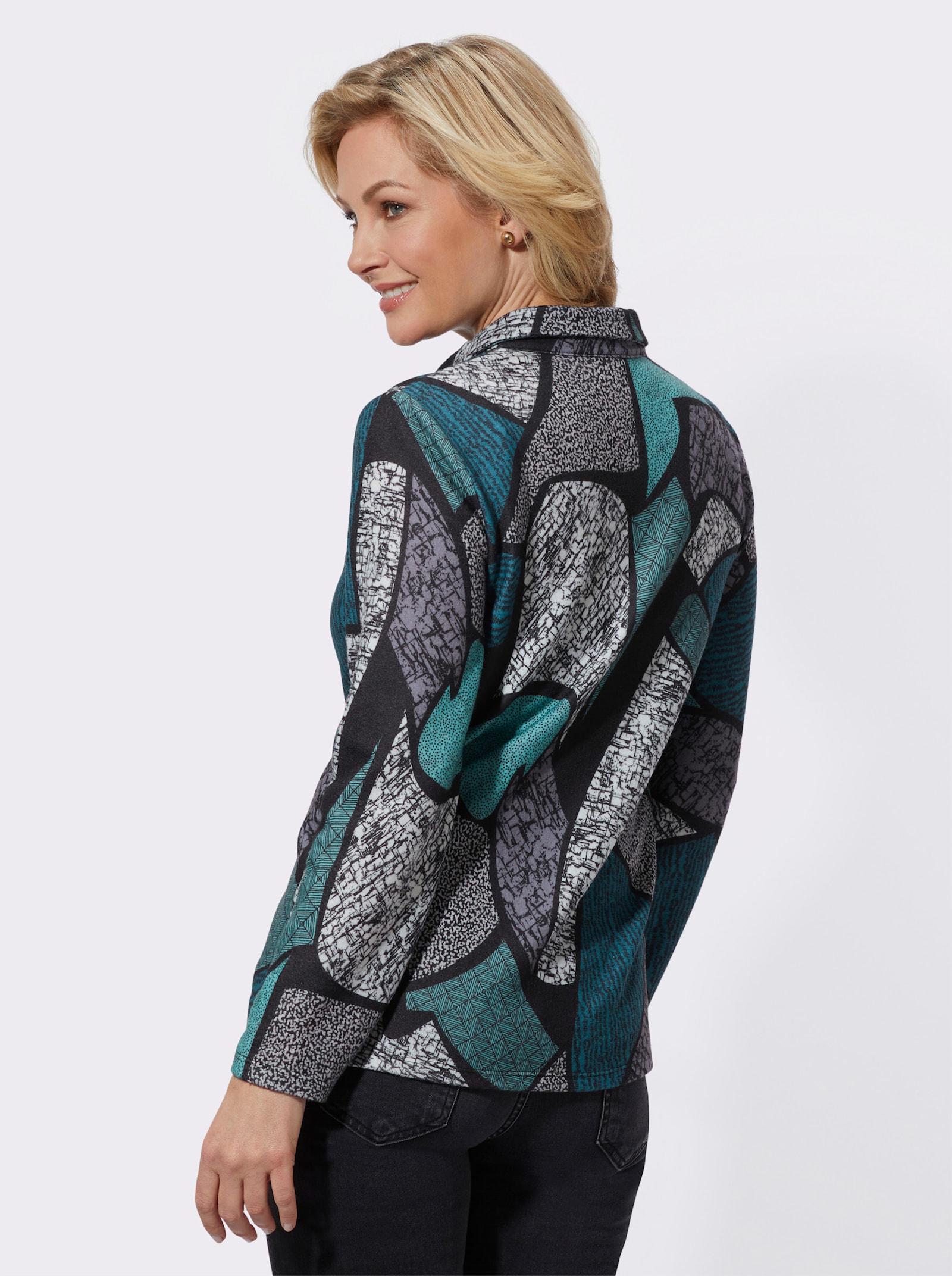 Langarmshirt im Grafik-Dessin - ozean-schwarz-bedruckt