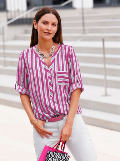 Blouse met print - fuchsia/ecru