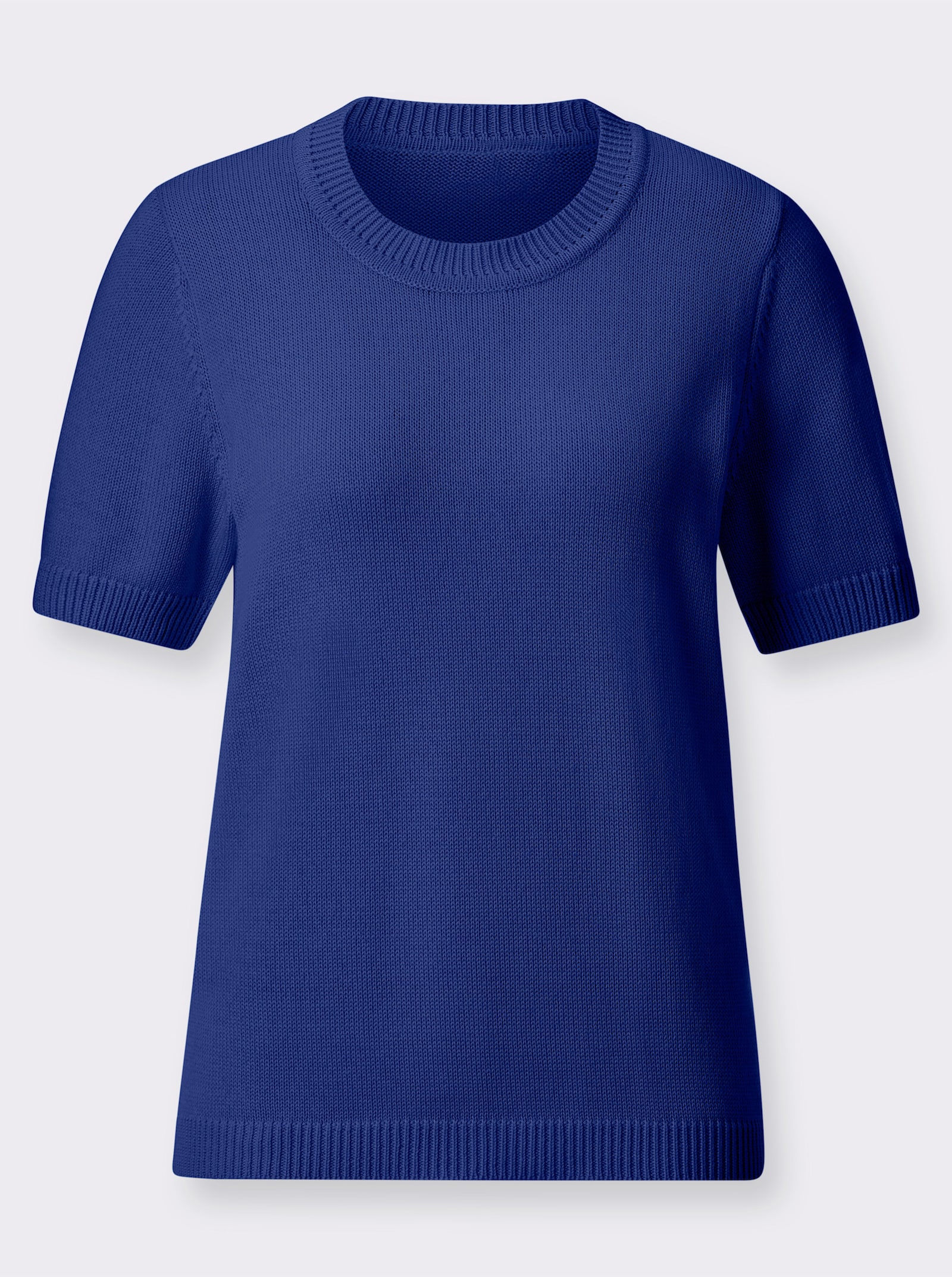 Svetr s krátkým rukávem s žebrovanými lemy - královská modrá