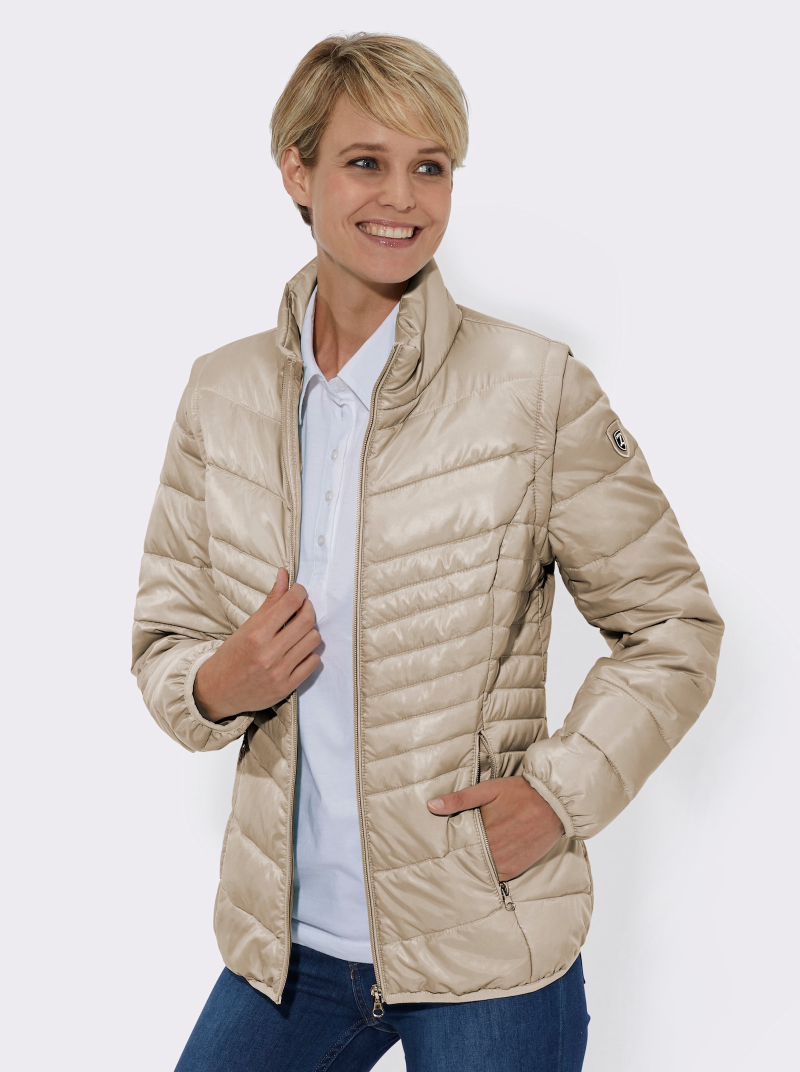 Veste matelassée aux manches amovibles - beige