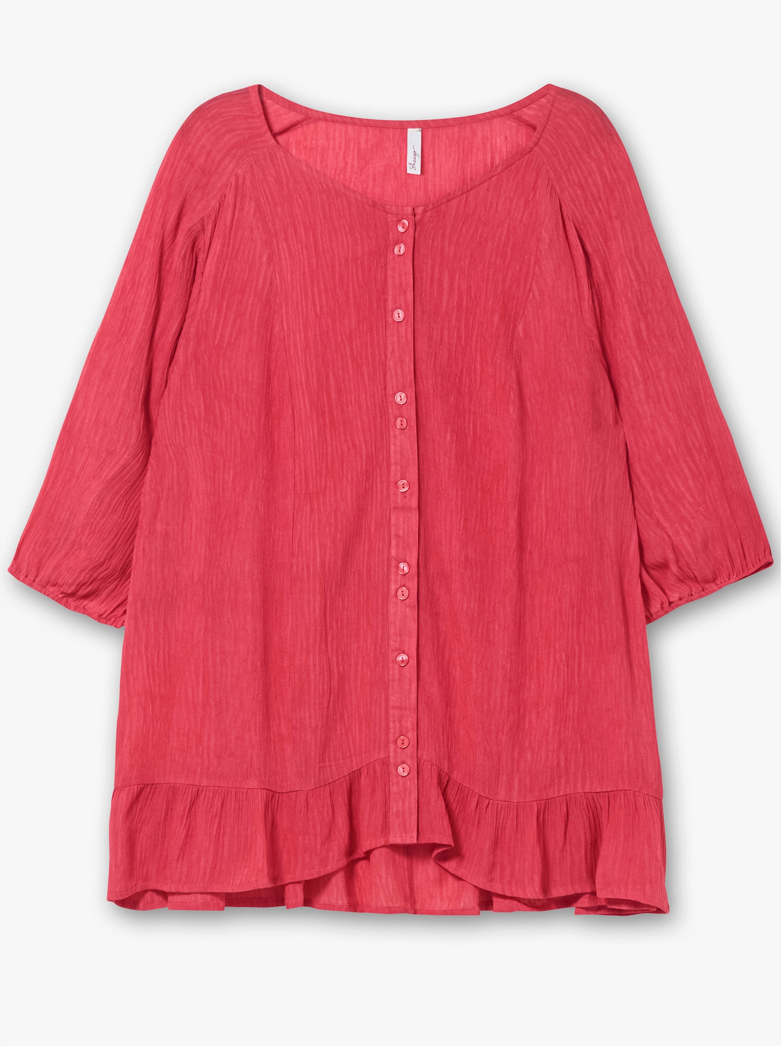 sheego Kurzarmbluse mit Volants am Saum - sorbet pink