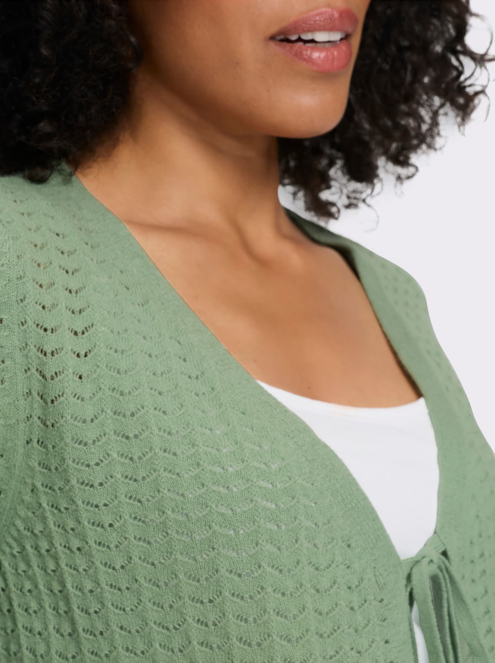 Strickjacke mit Ajour-Muster - eucalyptus