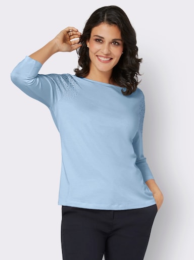 3/4-Arm-Shirt mit U-Boot-Ausschnitt - hellblau