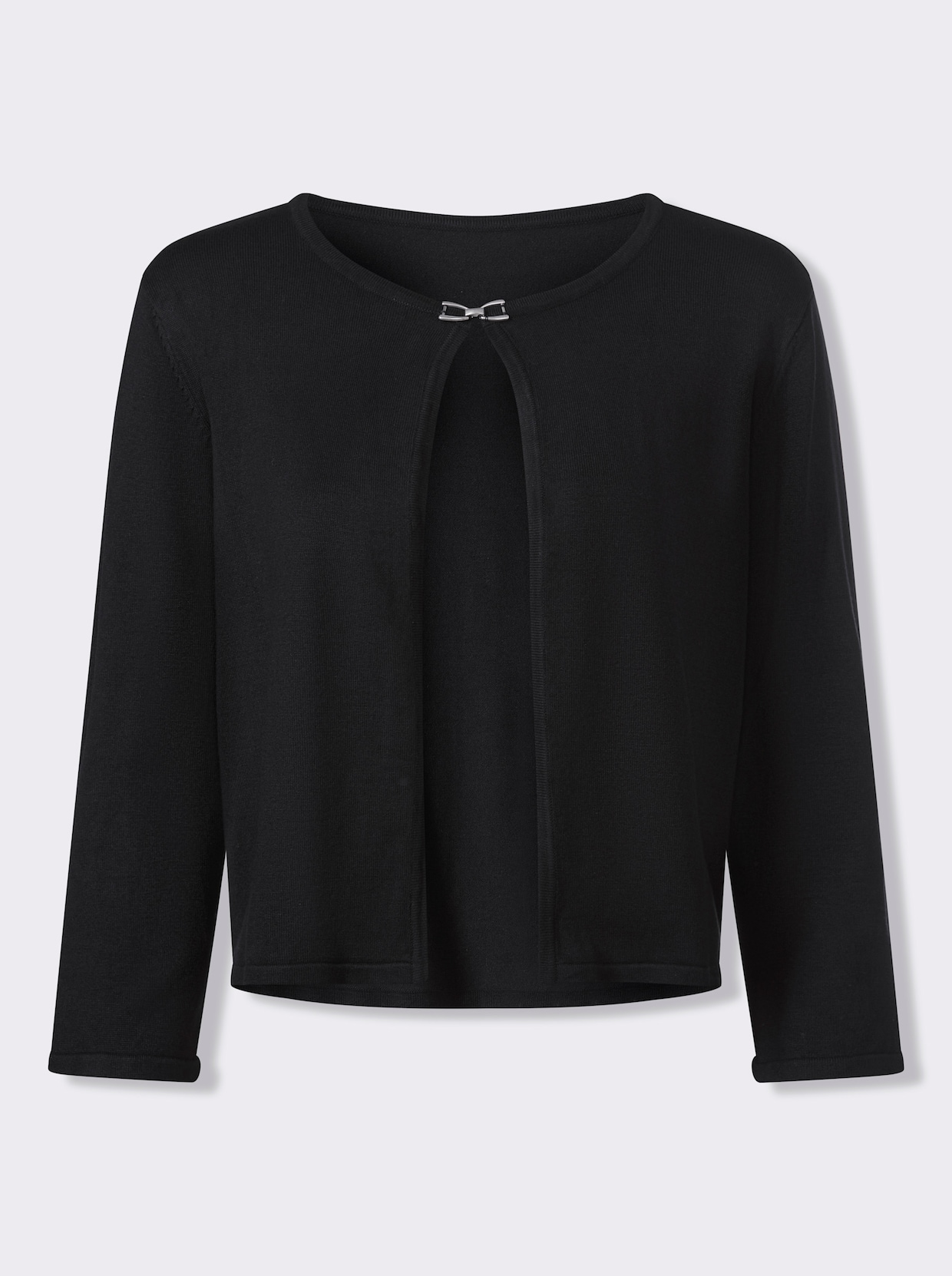 Feinstrickjacke mit Rundhals-Ausschnitt - schwarz